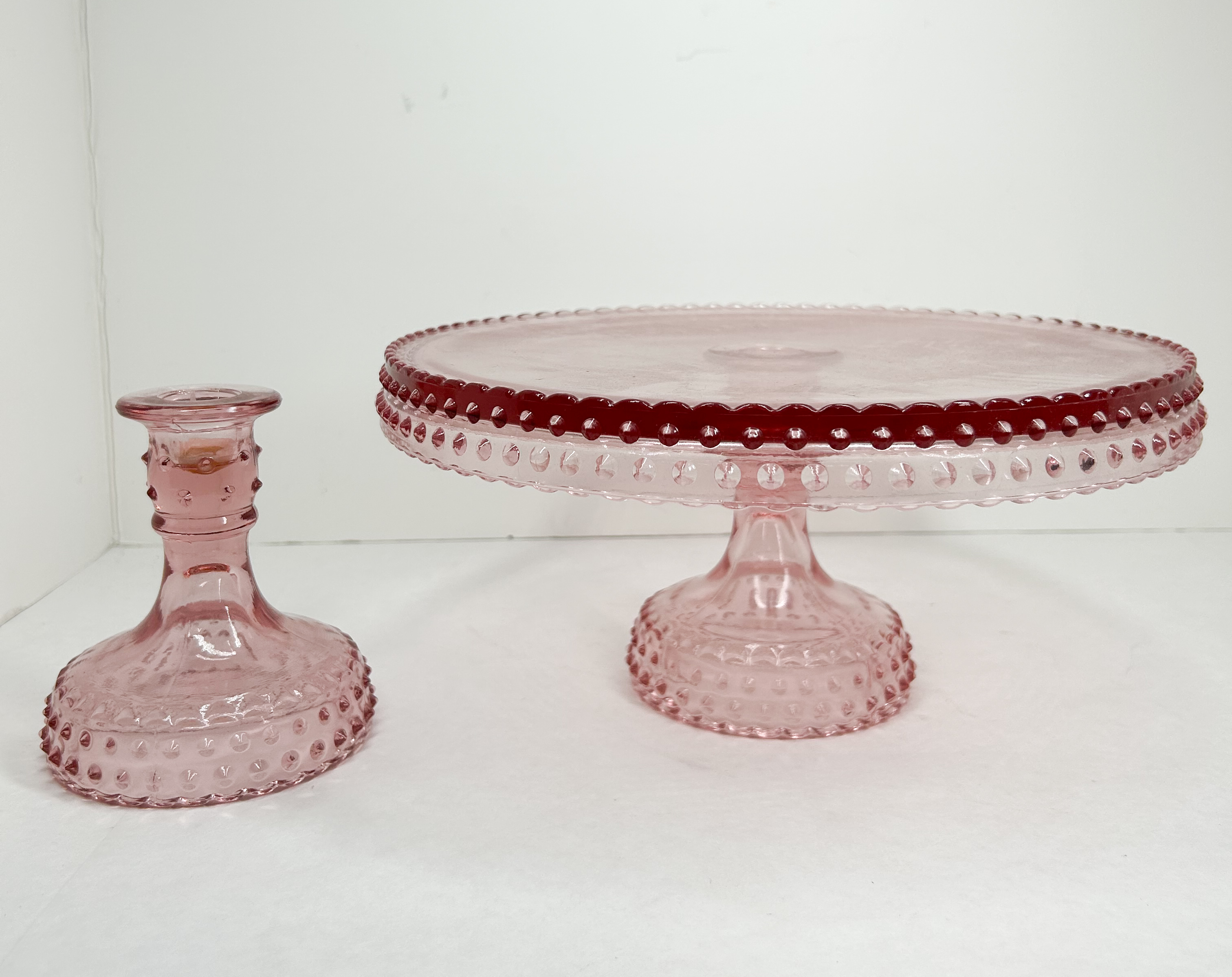 PINK HOBNAIL GLASS CAKE SET