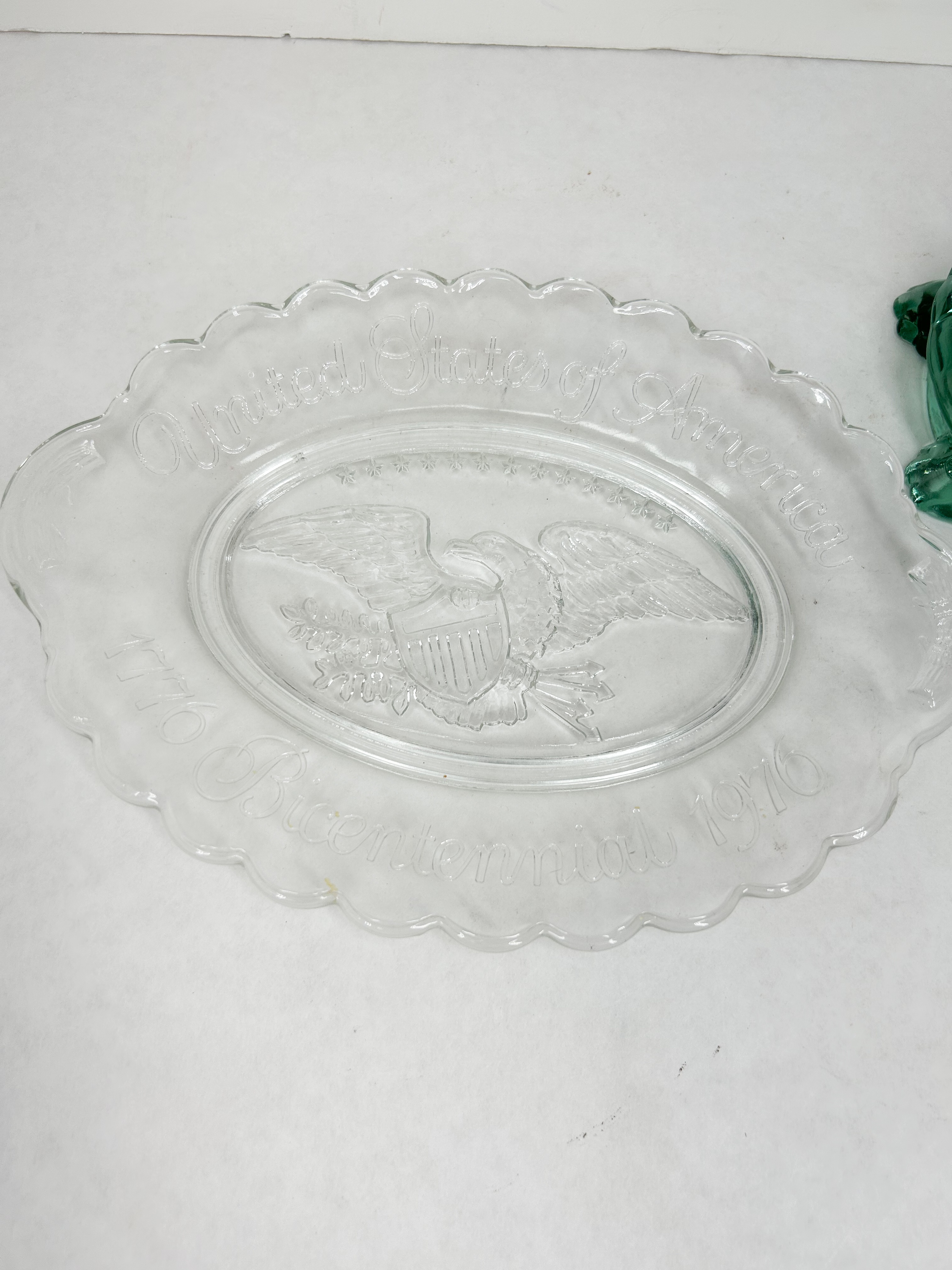 TWO PIECES OF PRESSED GLASS, 1976 AND LATER