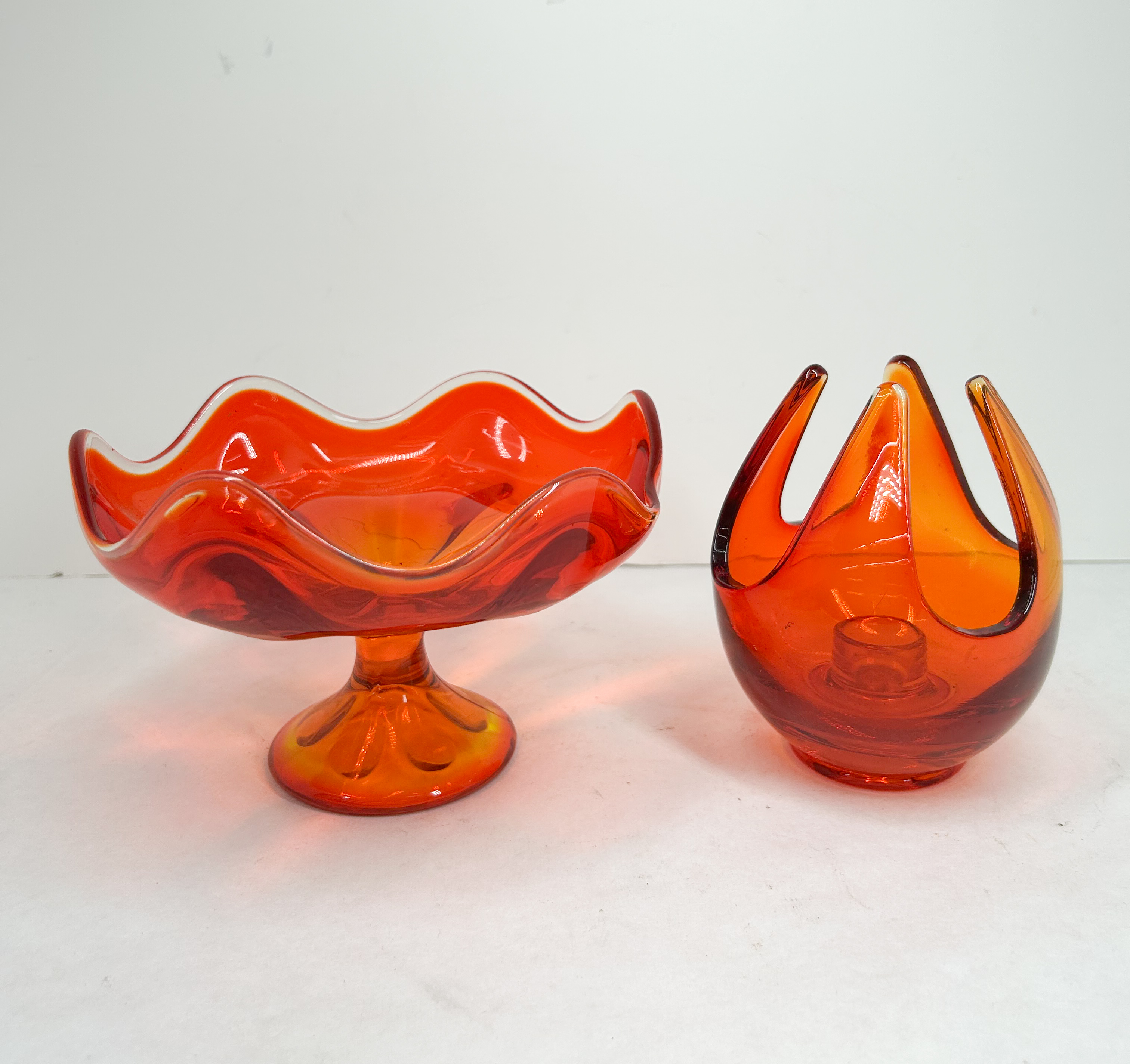 PERSIMMON ART GLASS COMPOTE AND VOTIVE