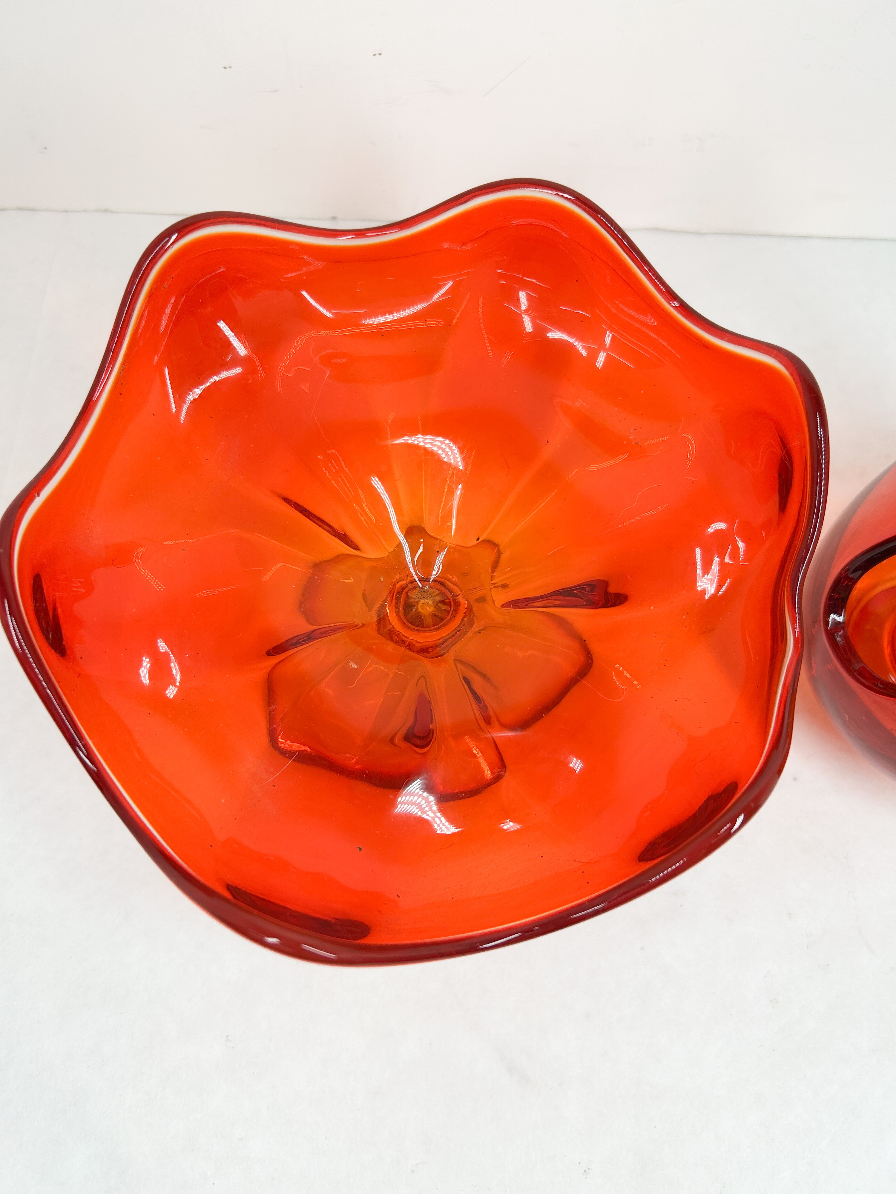 PERSIMMON ART GLASS COMPOTE AND VOTIVE