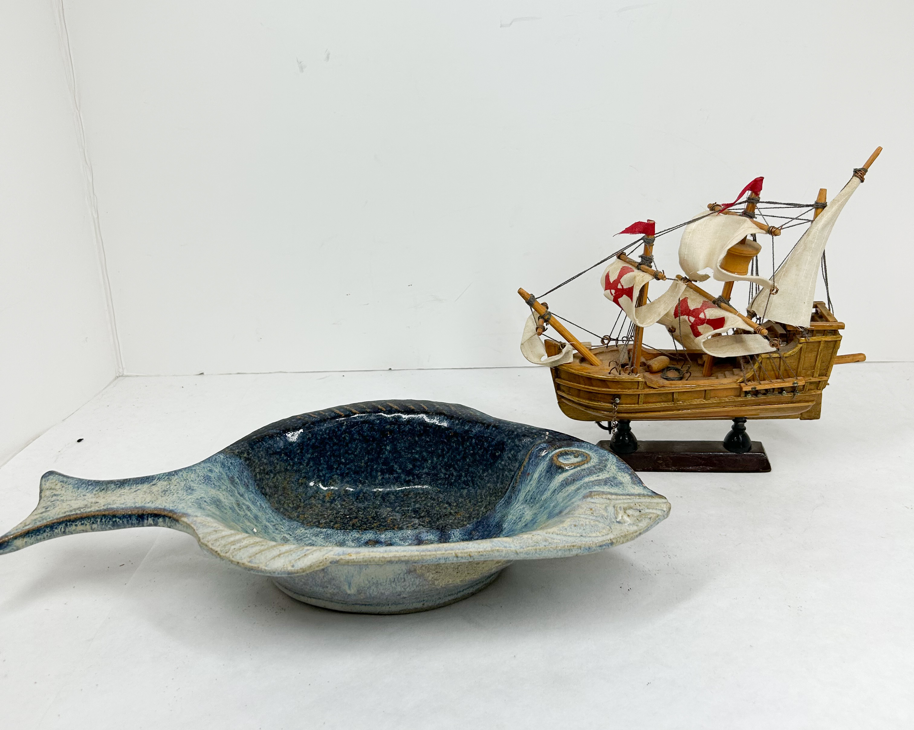 KUHA STUDIO POTTERY DISH AND MODEL SHIP