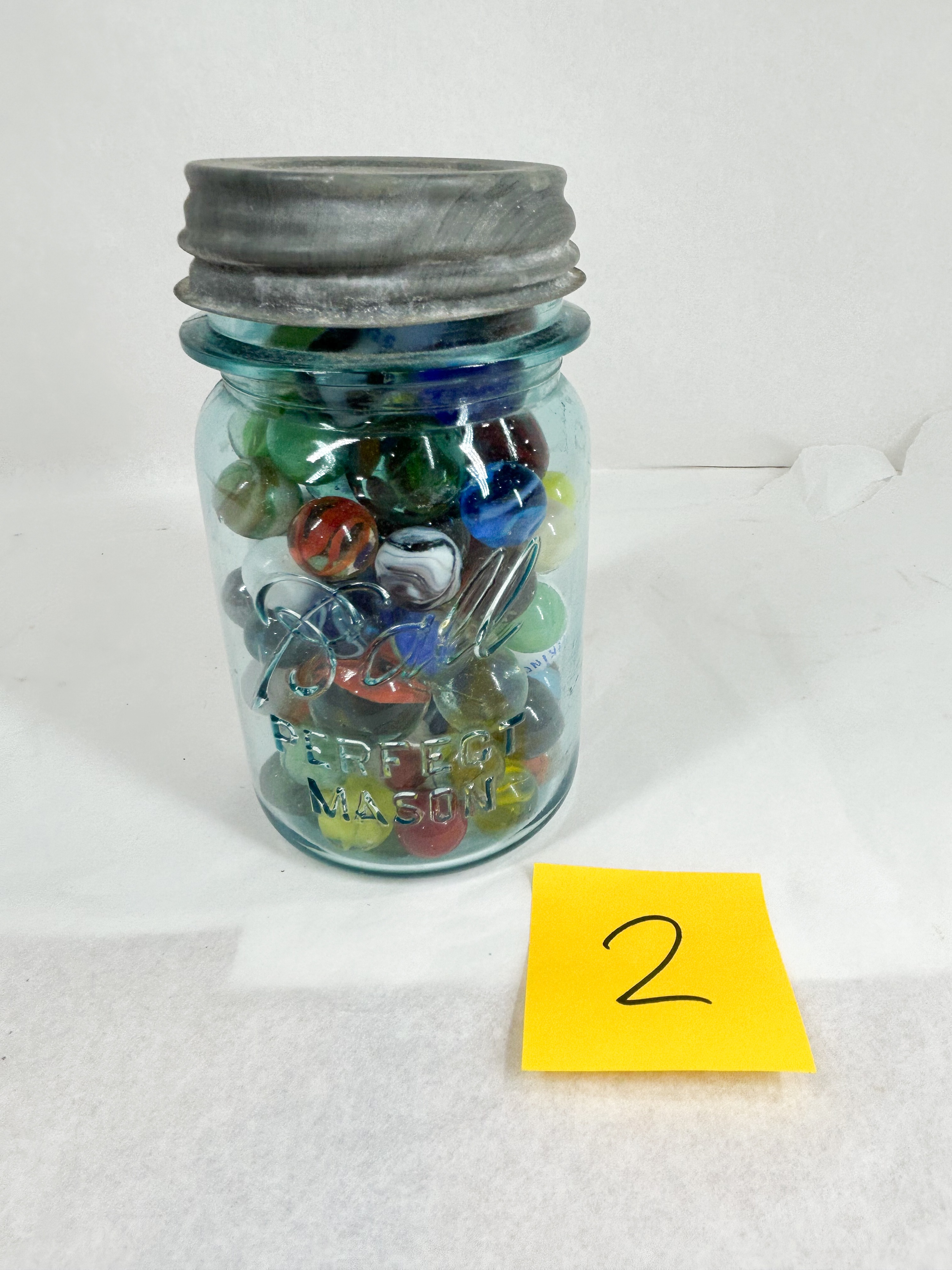 BALL GLASS MASON JAR WITH MARBLES