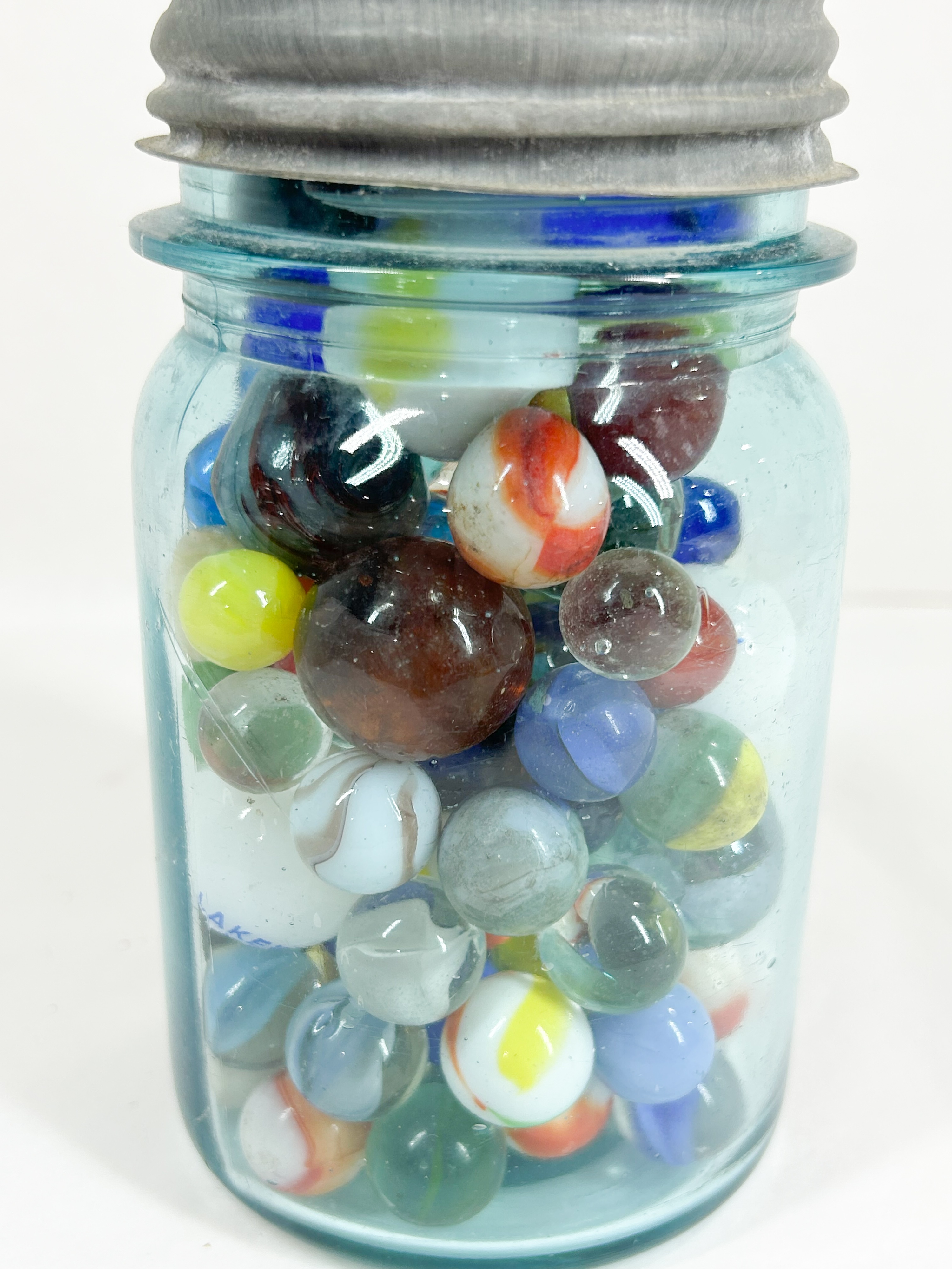 BALL GLASS MASON JAR WITH MARBLES
