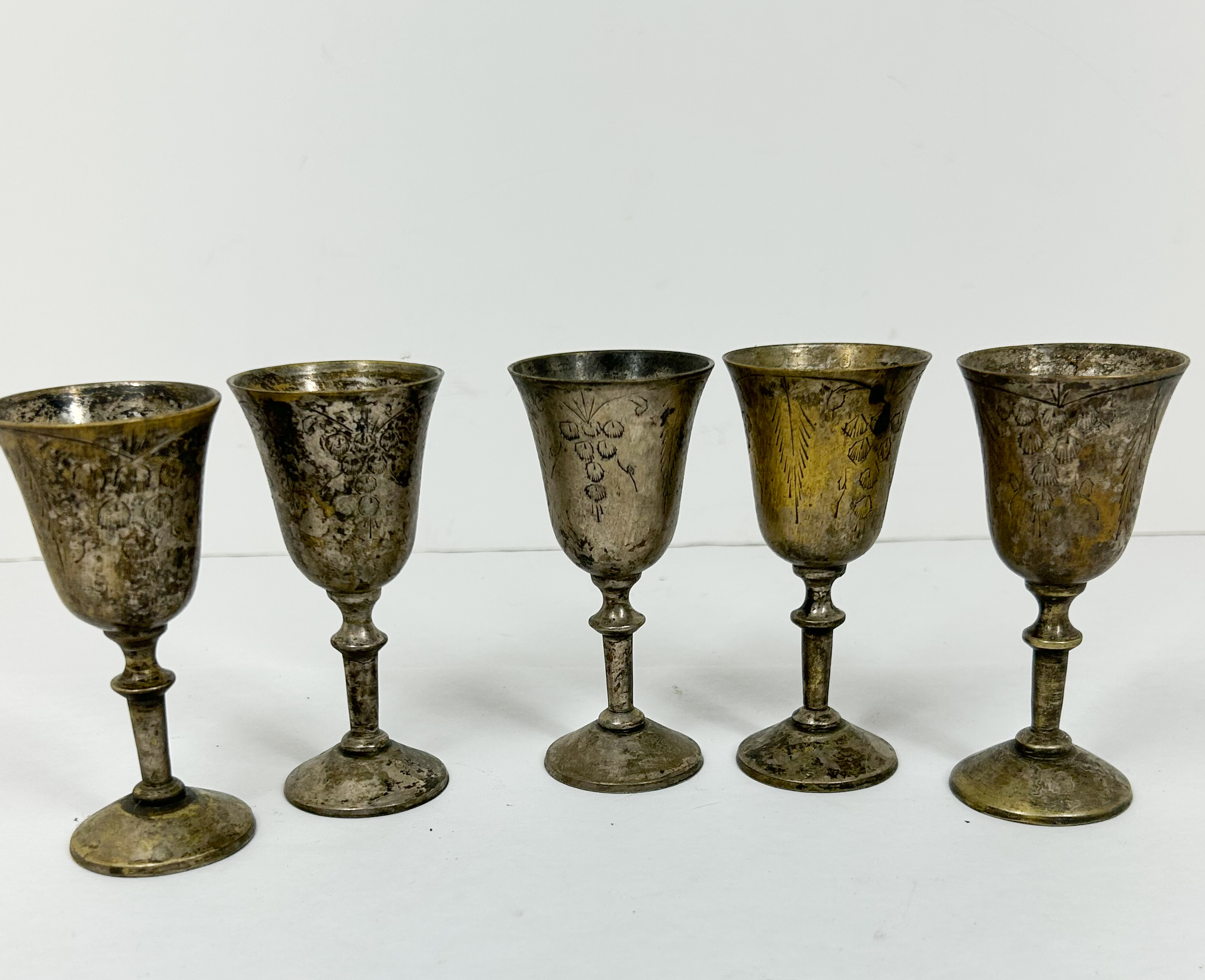 SET OF INDIAN SILVER-PLATED GOBLETS