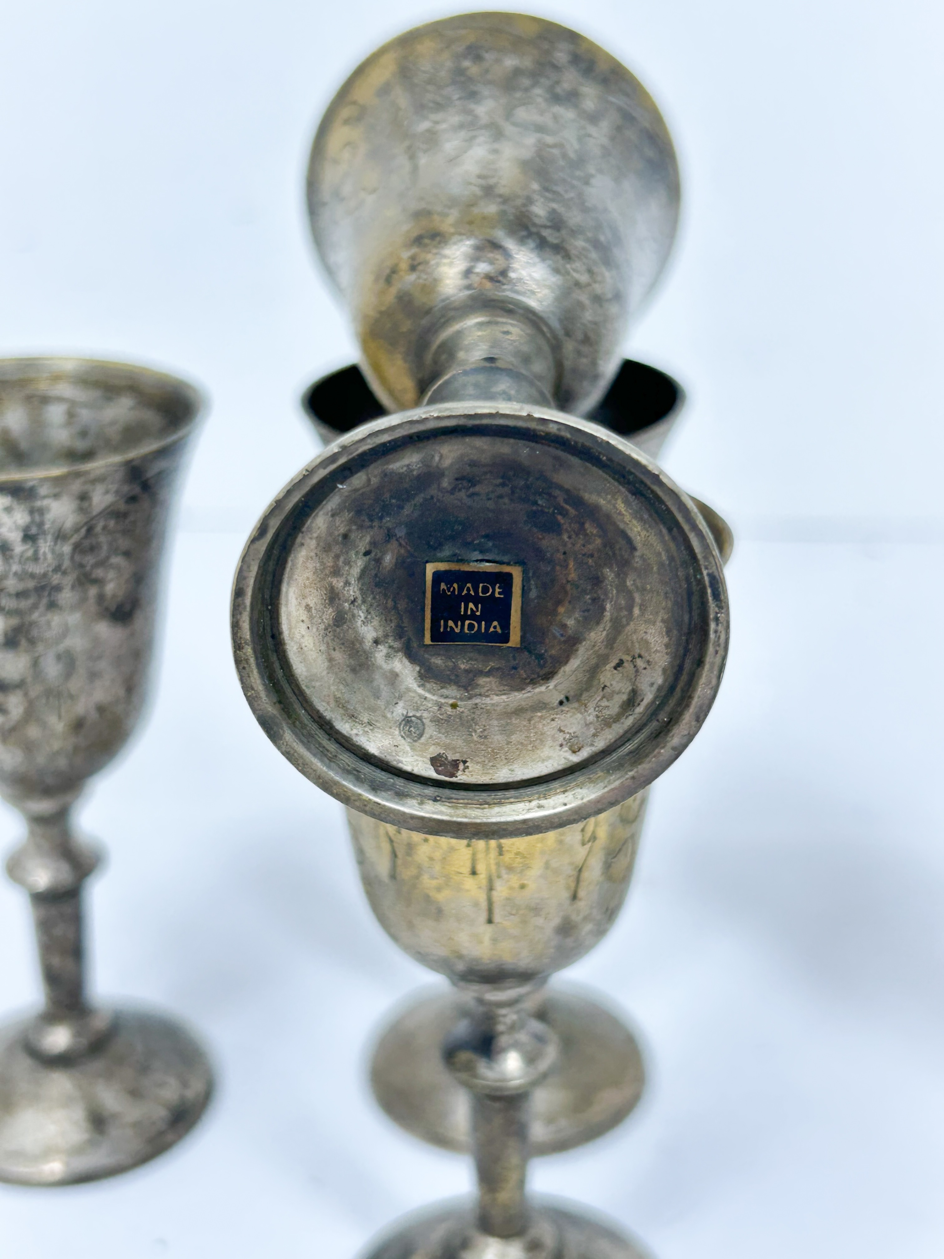SET OF INDIAN SILVER-PLATED GOBLETS