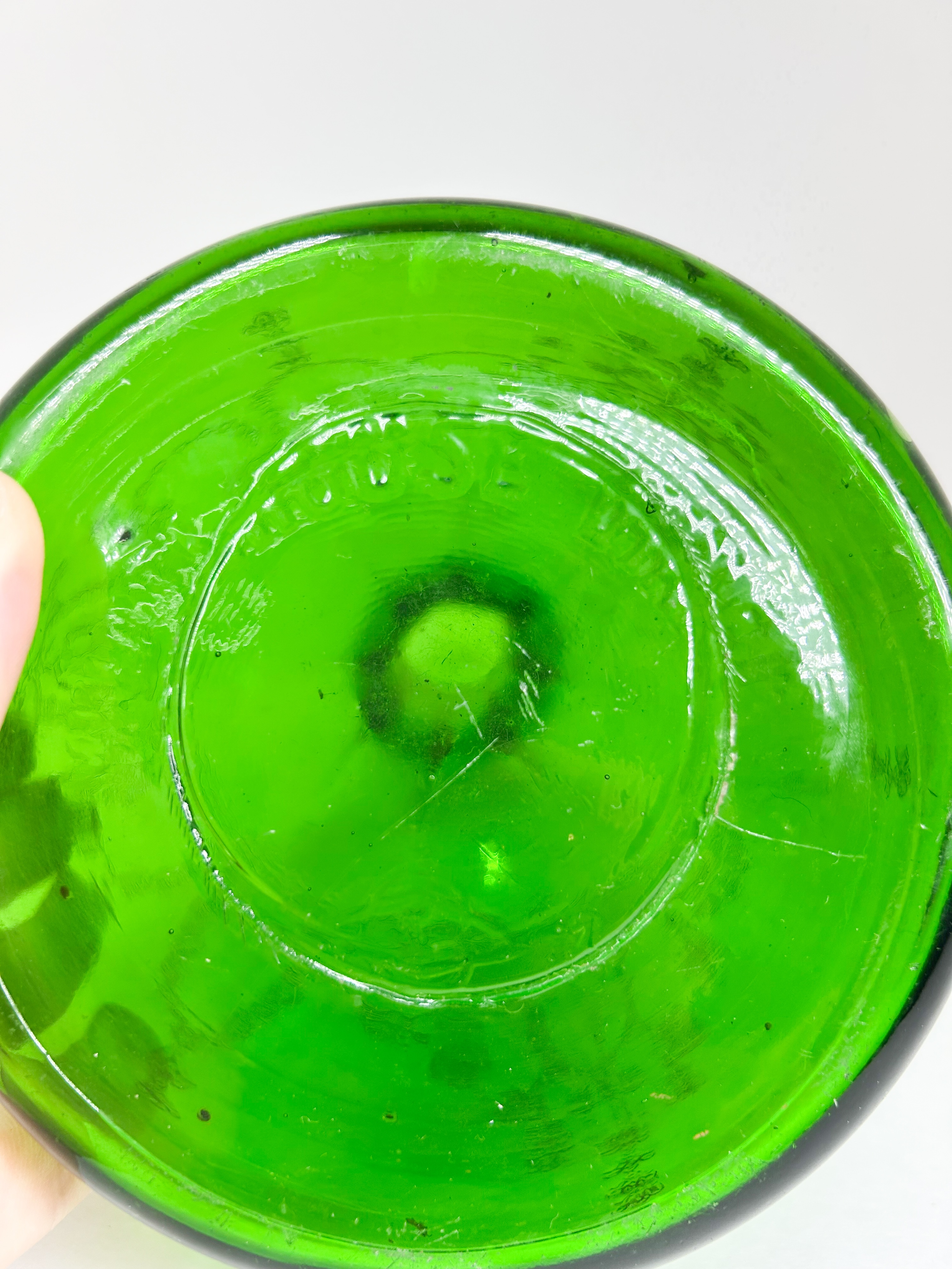EMERALD GREEN GLASS VINEGAR BOTTLE