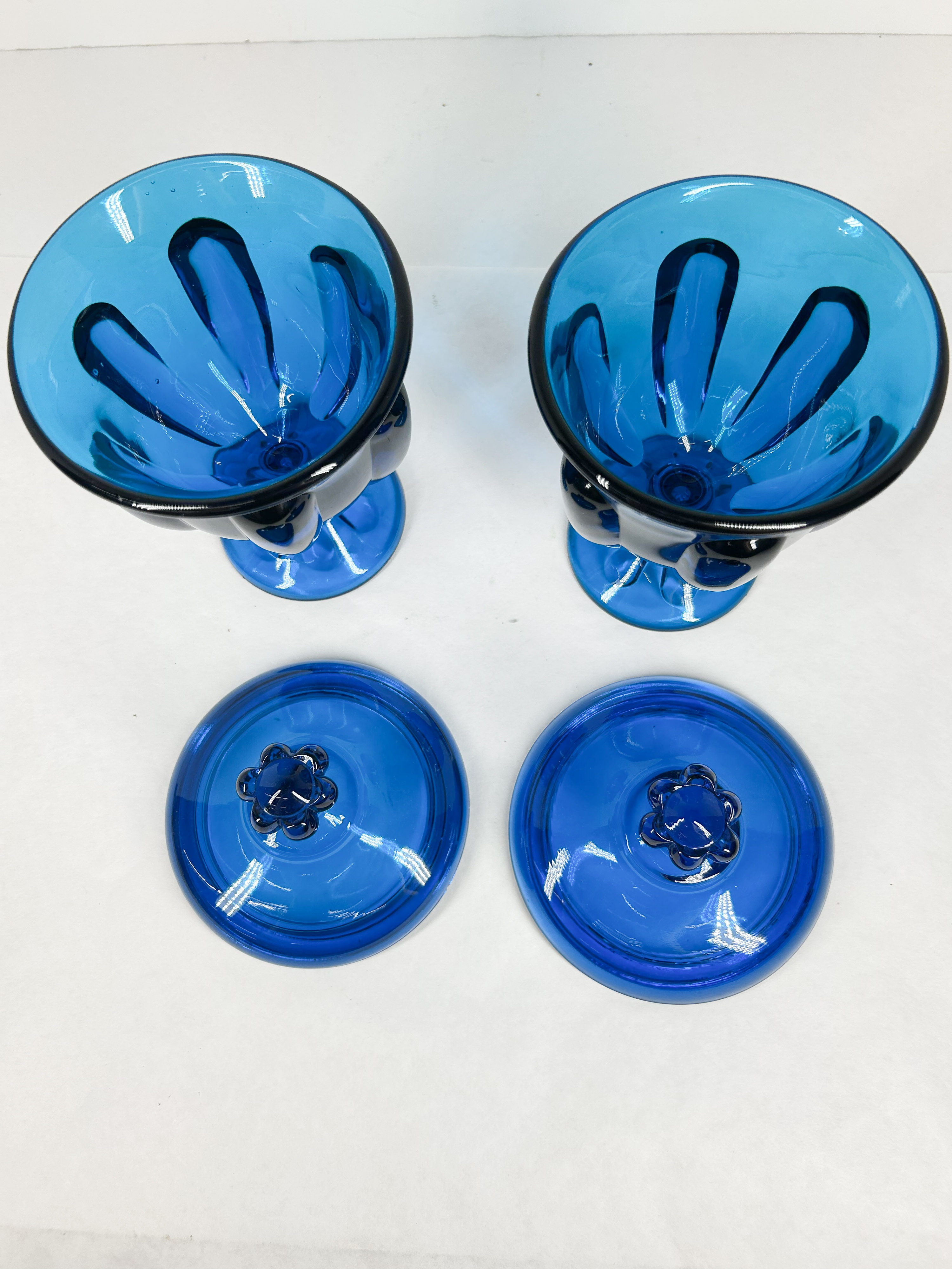 PAIR OF COBALT BLUE GLASS CANDY JARS