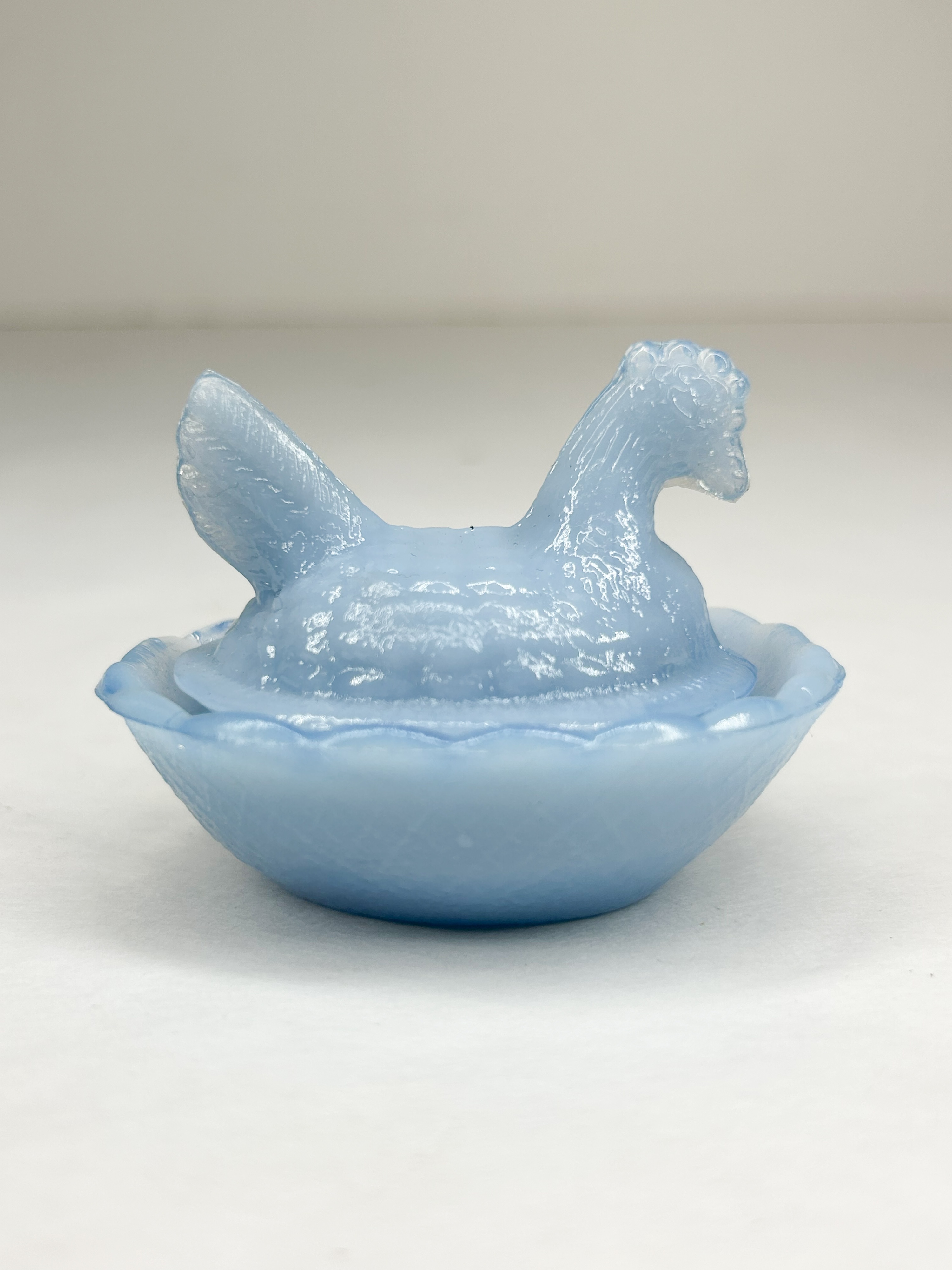 MINIATURE LIGHT BLUE MILK GLASS HEN ON NEST