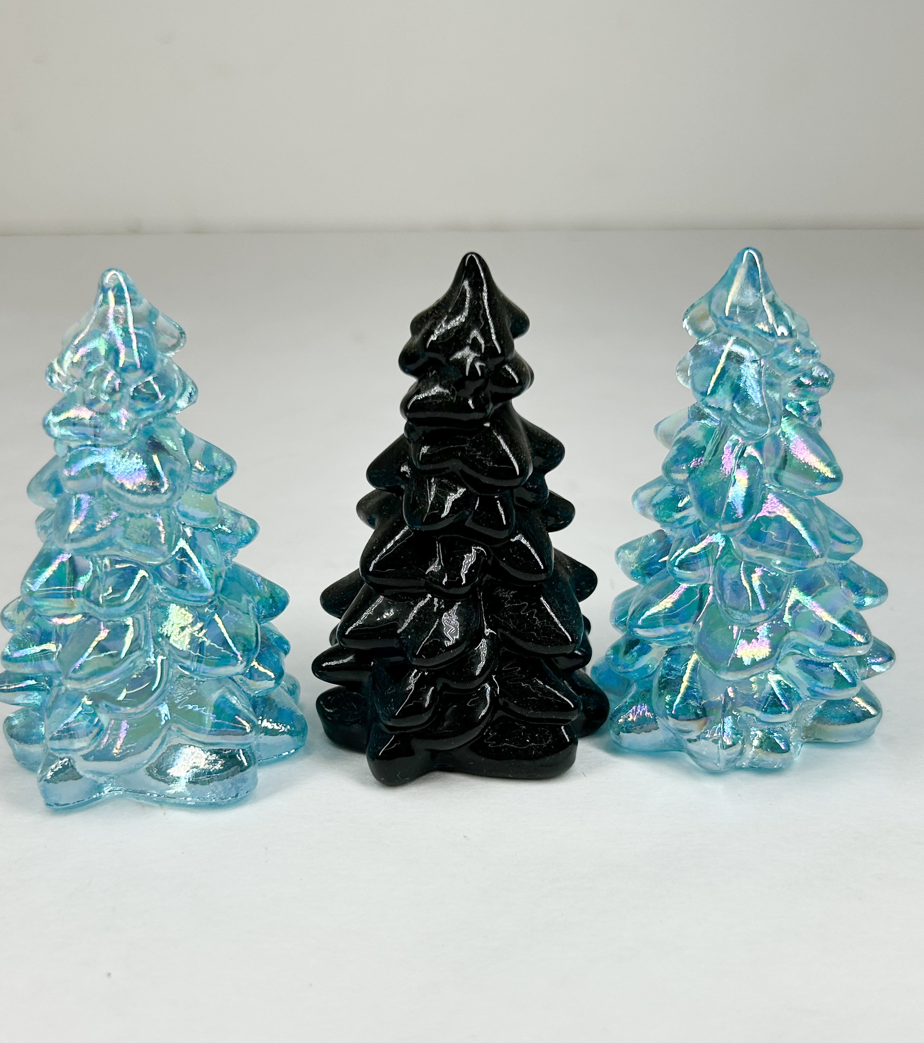 TRIO OF MOSSER GLASS CHRISTMAS TREES