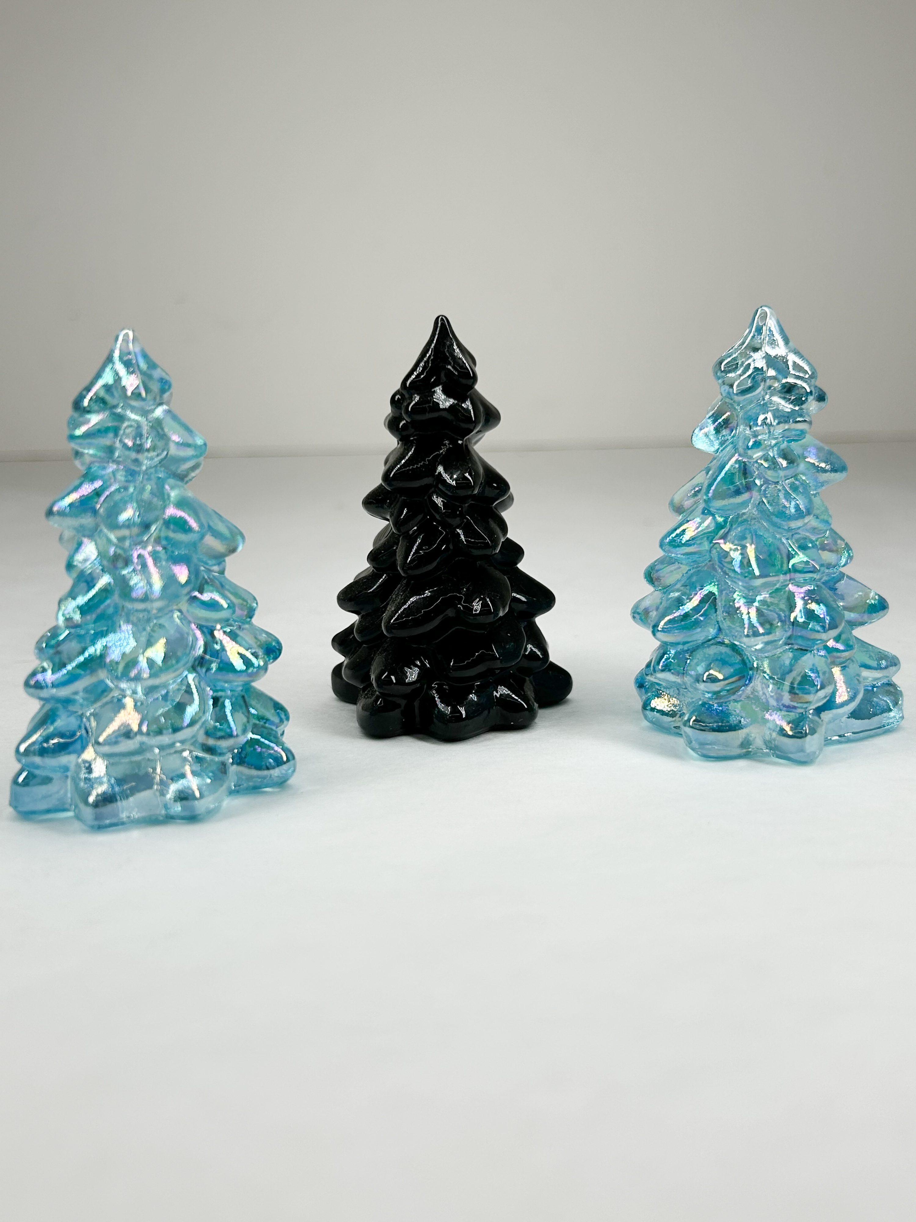 TRIO OF MOSSER GLASS CHRISTMAS TREES