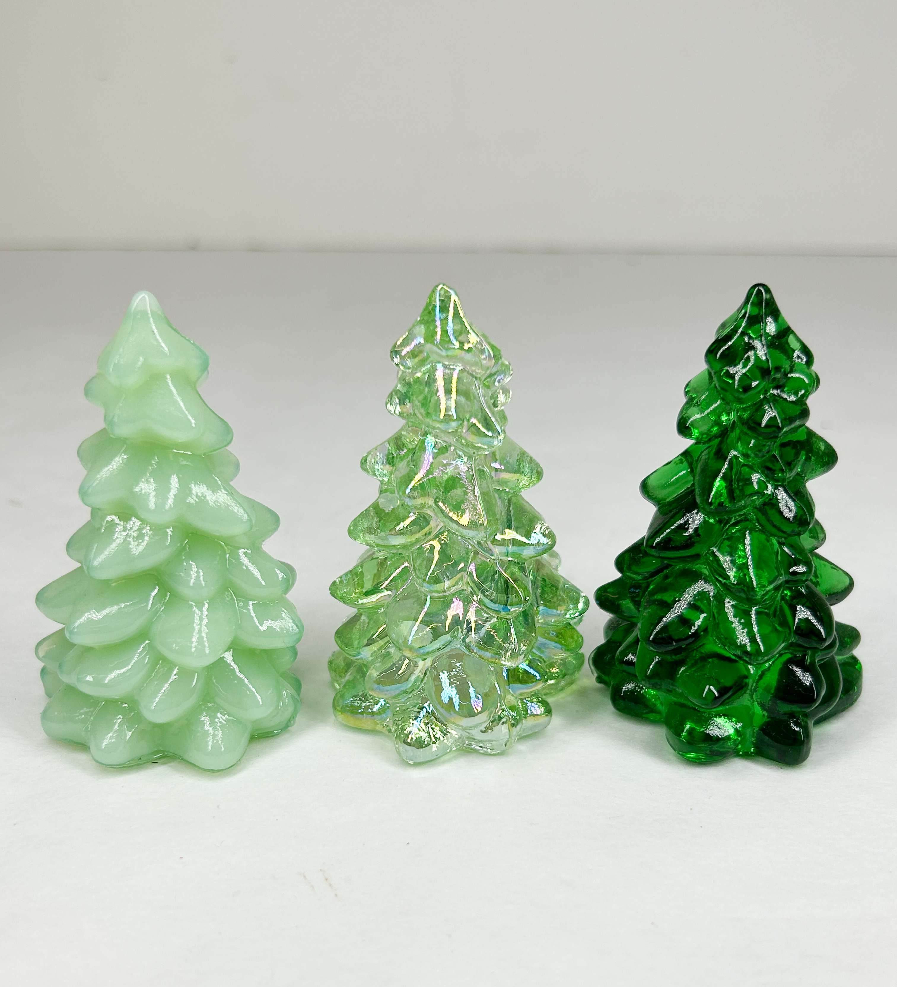 MOSSER THREE GLASS CHRISTMAS TREE FIGURINES