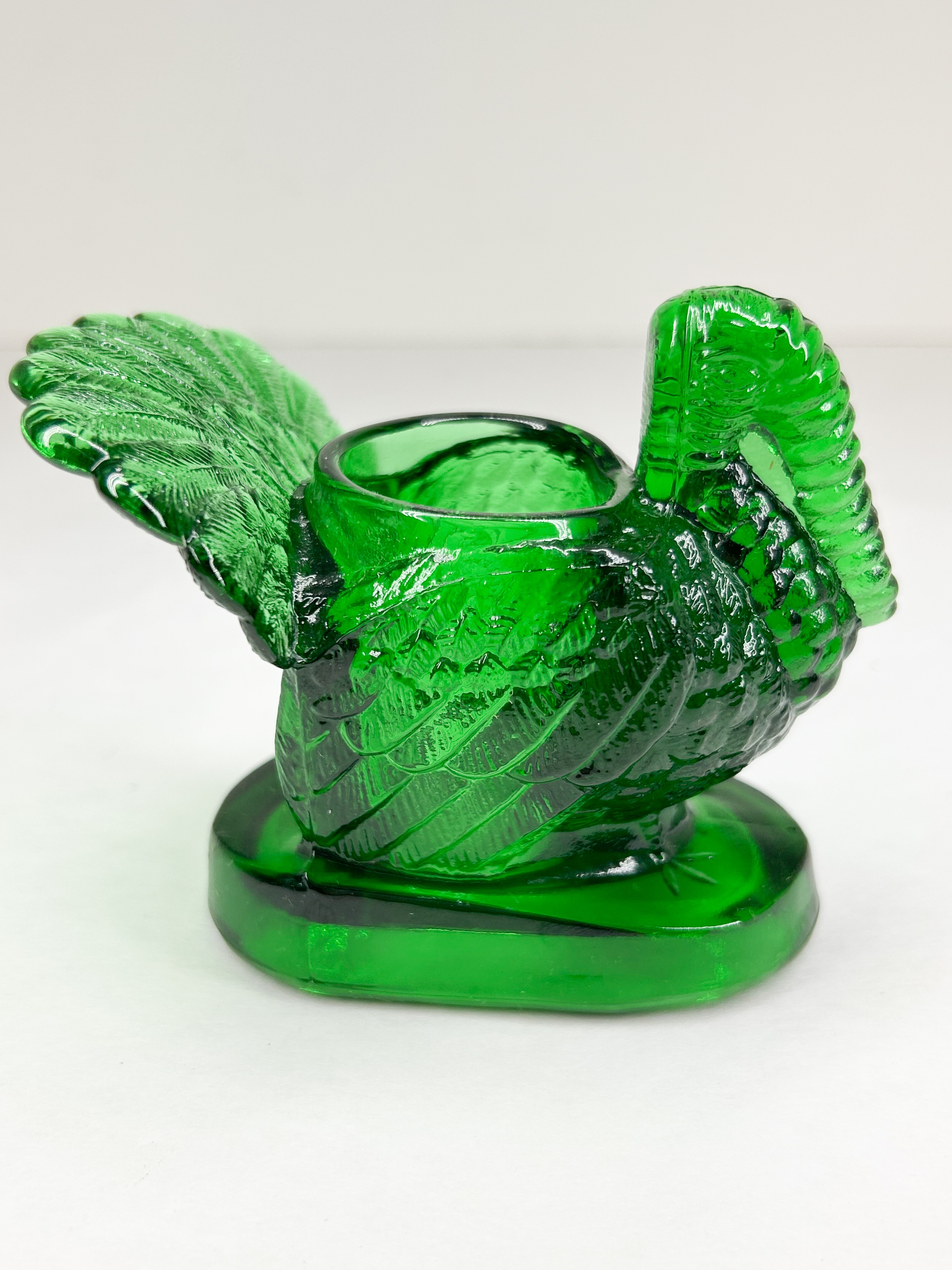 MOSSER EMERALD GLASS TURKEY TOOTHPICK HOLDER