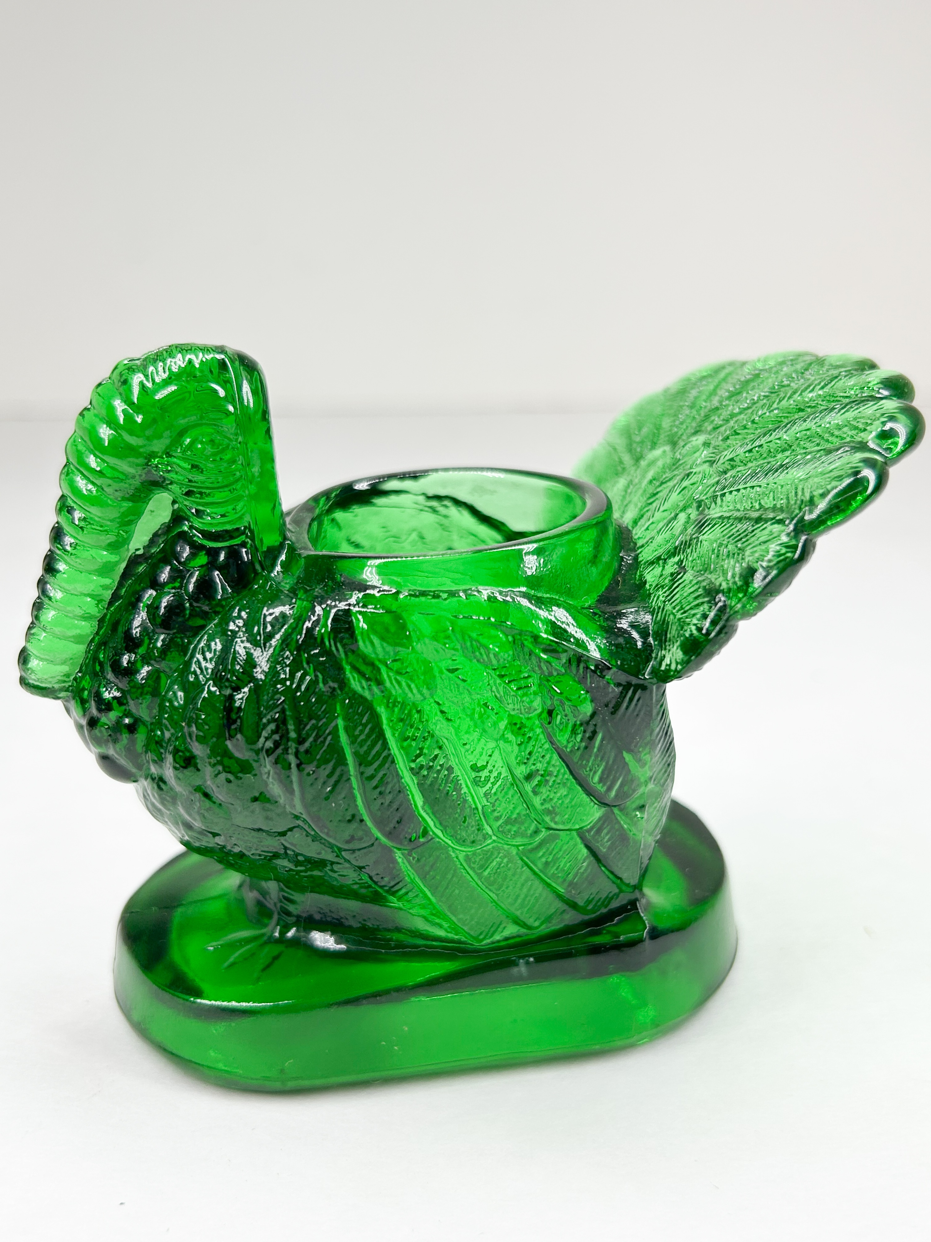 MOSSER EMERALD GLASS TURKEY TOOTHPICK HOLDER