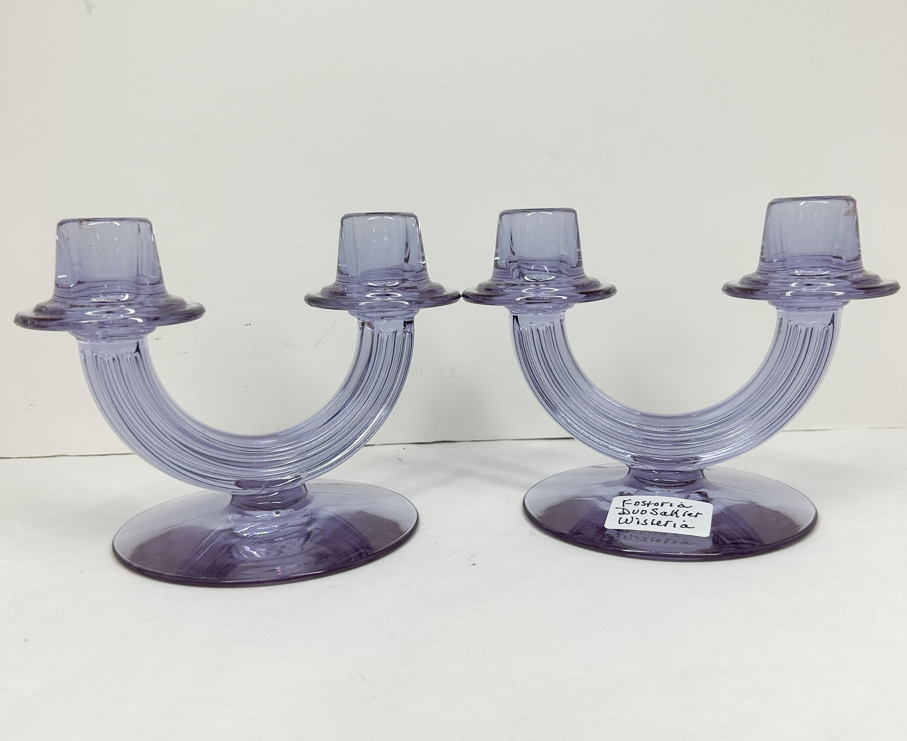 FOSTORIA WISTERIA DUO CANDLESTICKS, CIRCA 1930