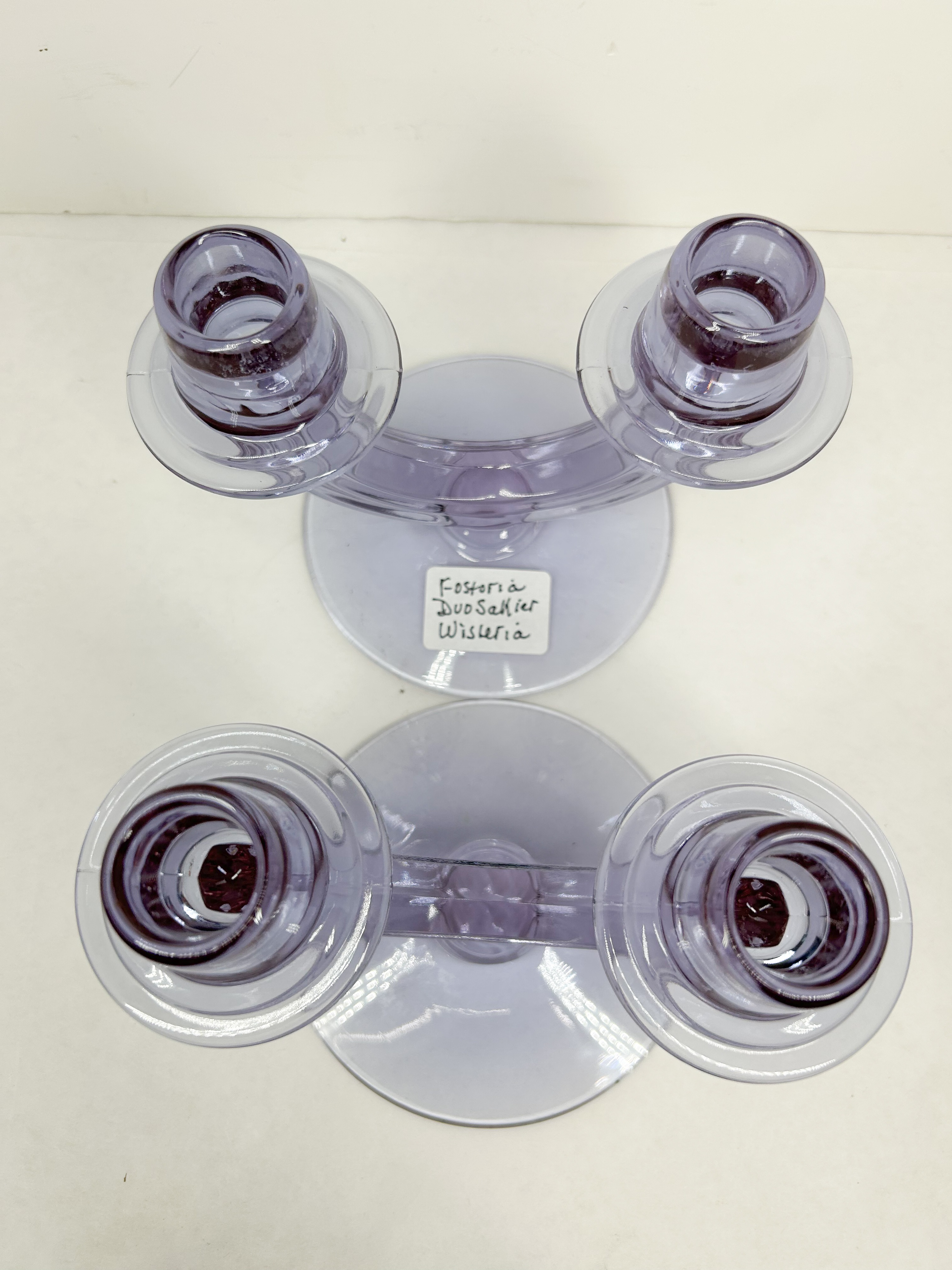 FOSTORIA WISTERIA DUO CANDLESTICKS, CIRCA 1930