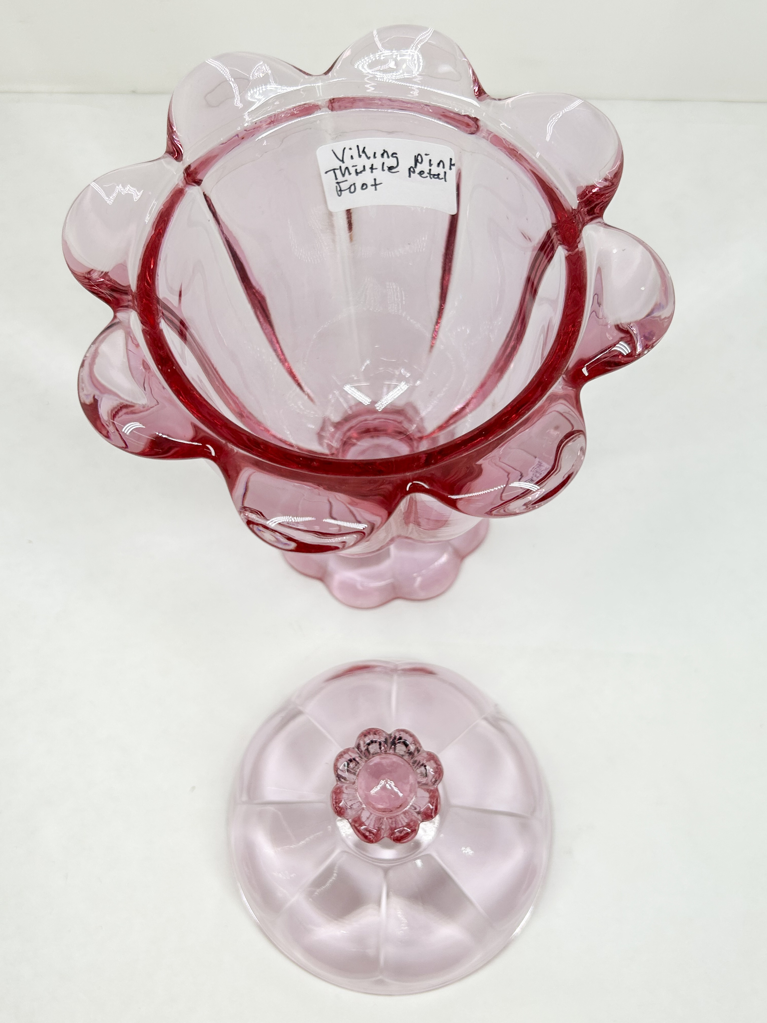 VIKING PINK THISTLE GLASS CANDY DISH
