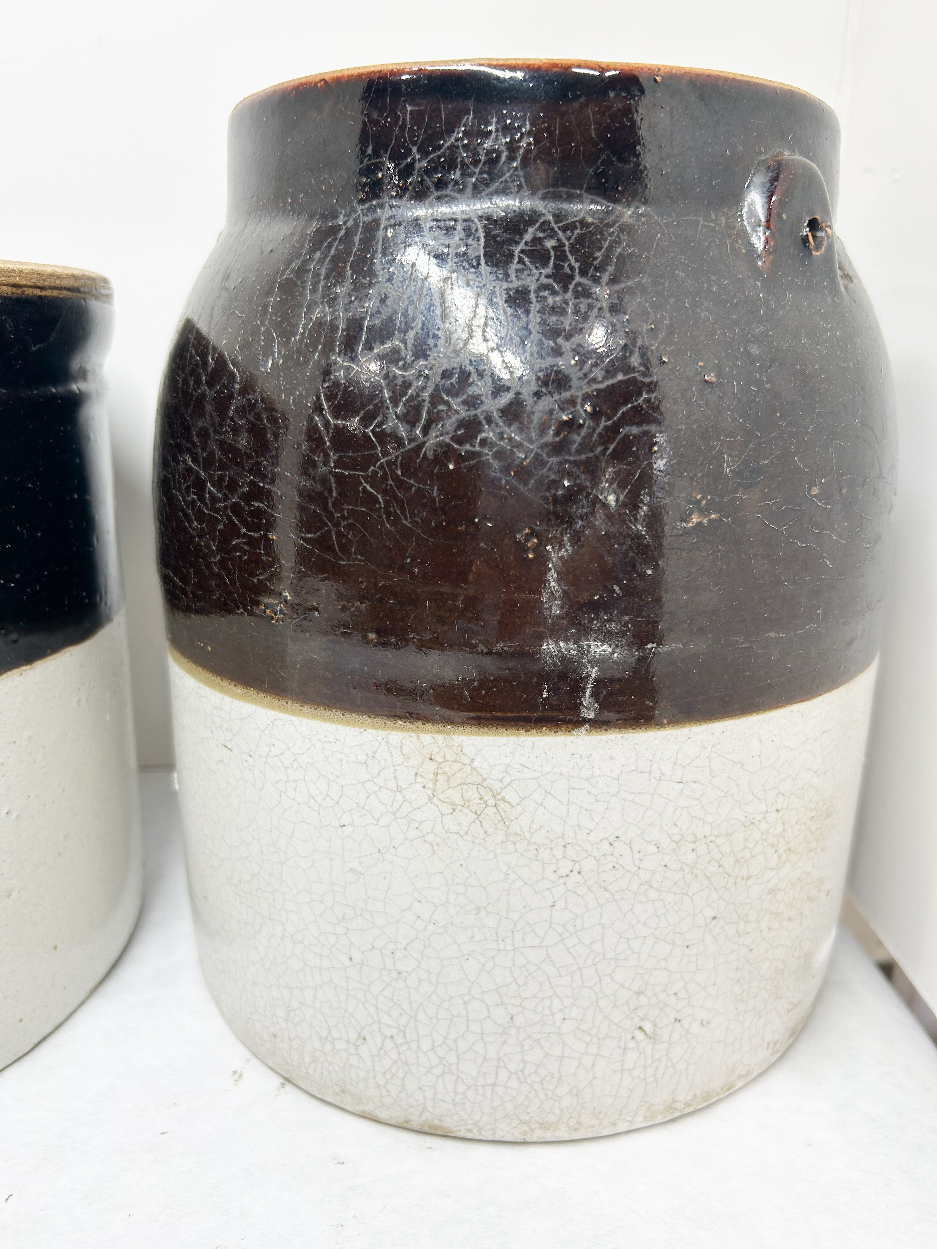 THREE AMERICAN TWO-TONE STONEWARE VESSELS