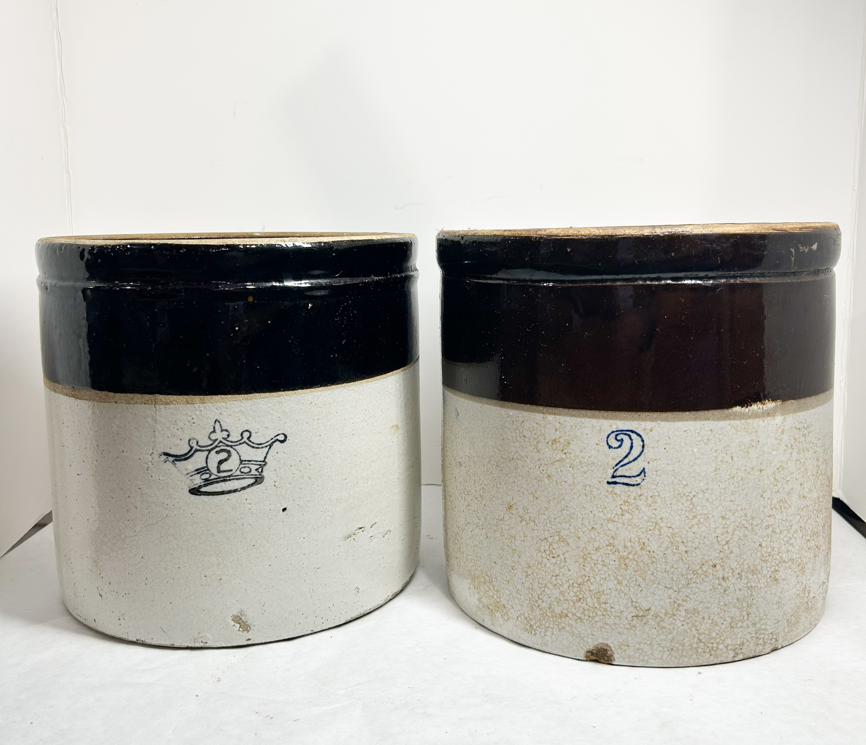 TWO ROBINSON RANSBOTTOM STONEWARE CROCKS