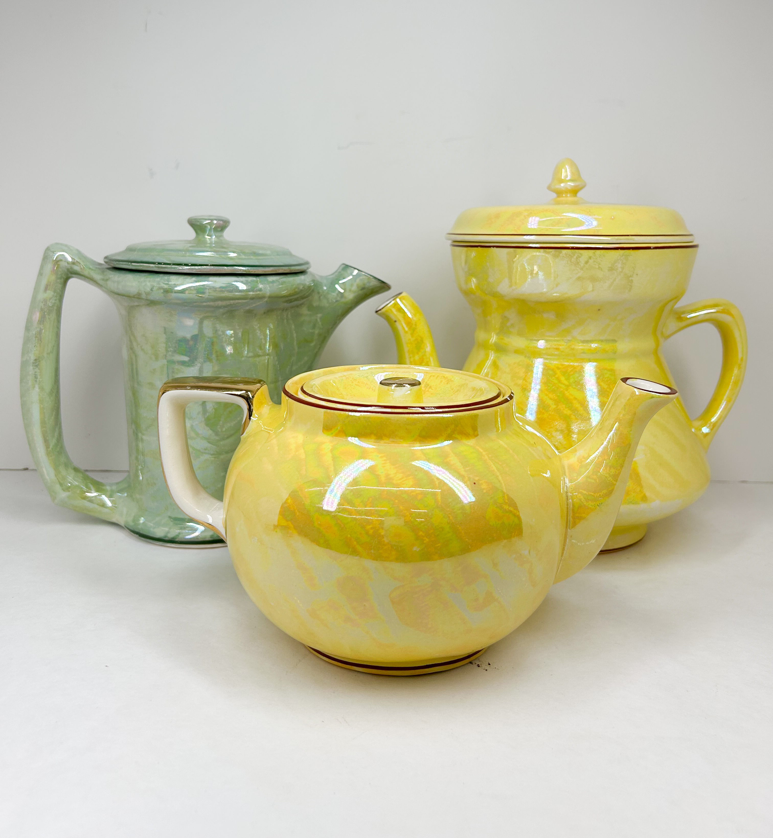 TRIO OF LUSTREWARE CERAMIC TEAPOTS