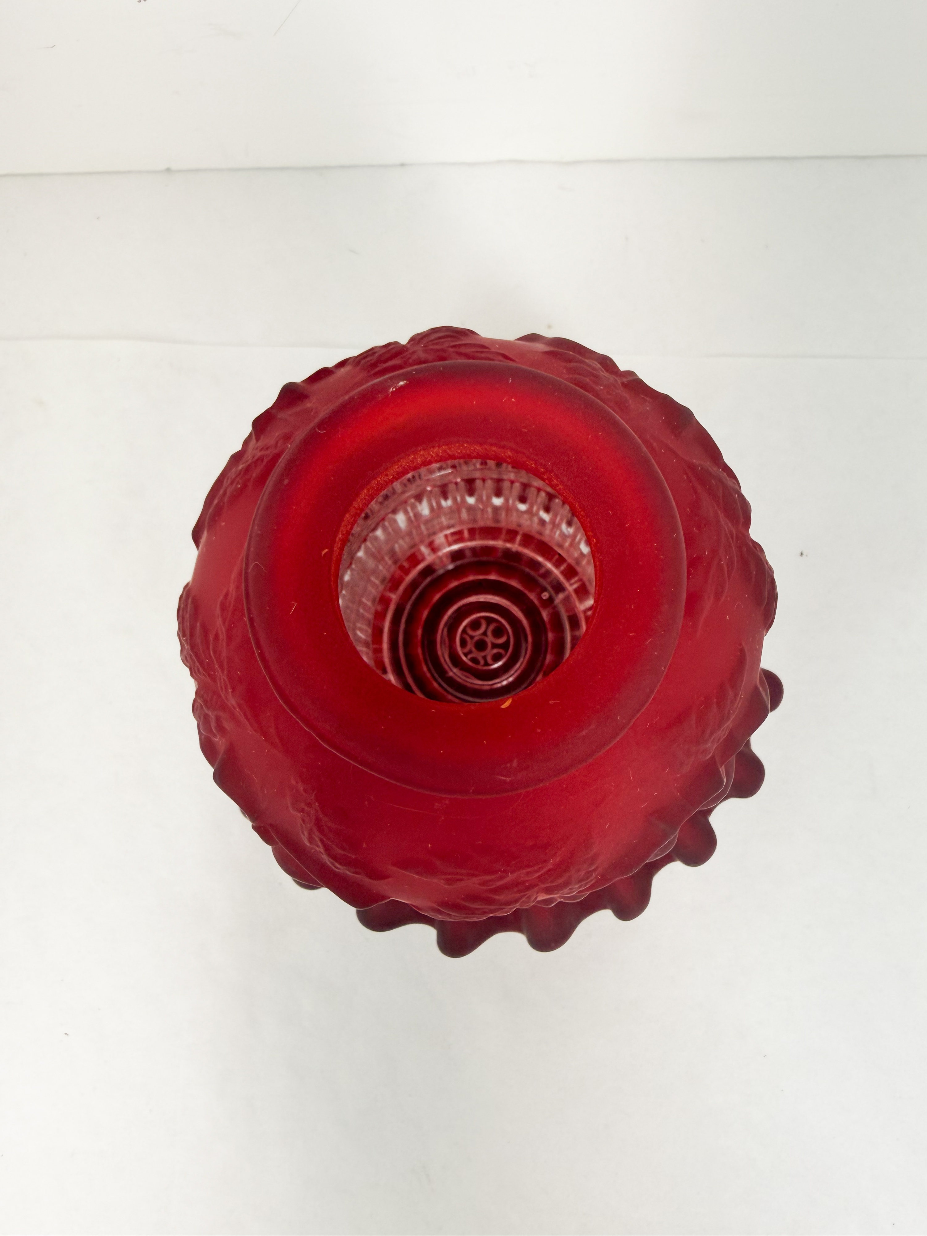 FOUR PIECE CASED RUBY SATIN GLASS FAIRY LAMP