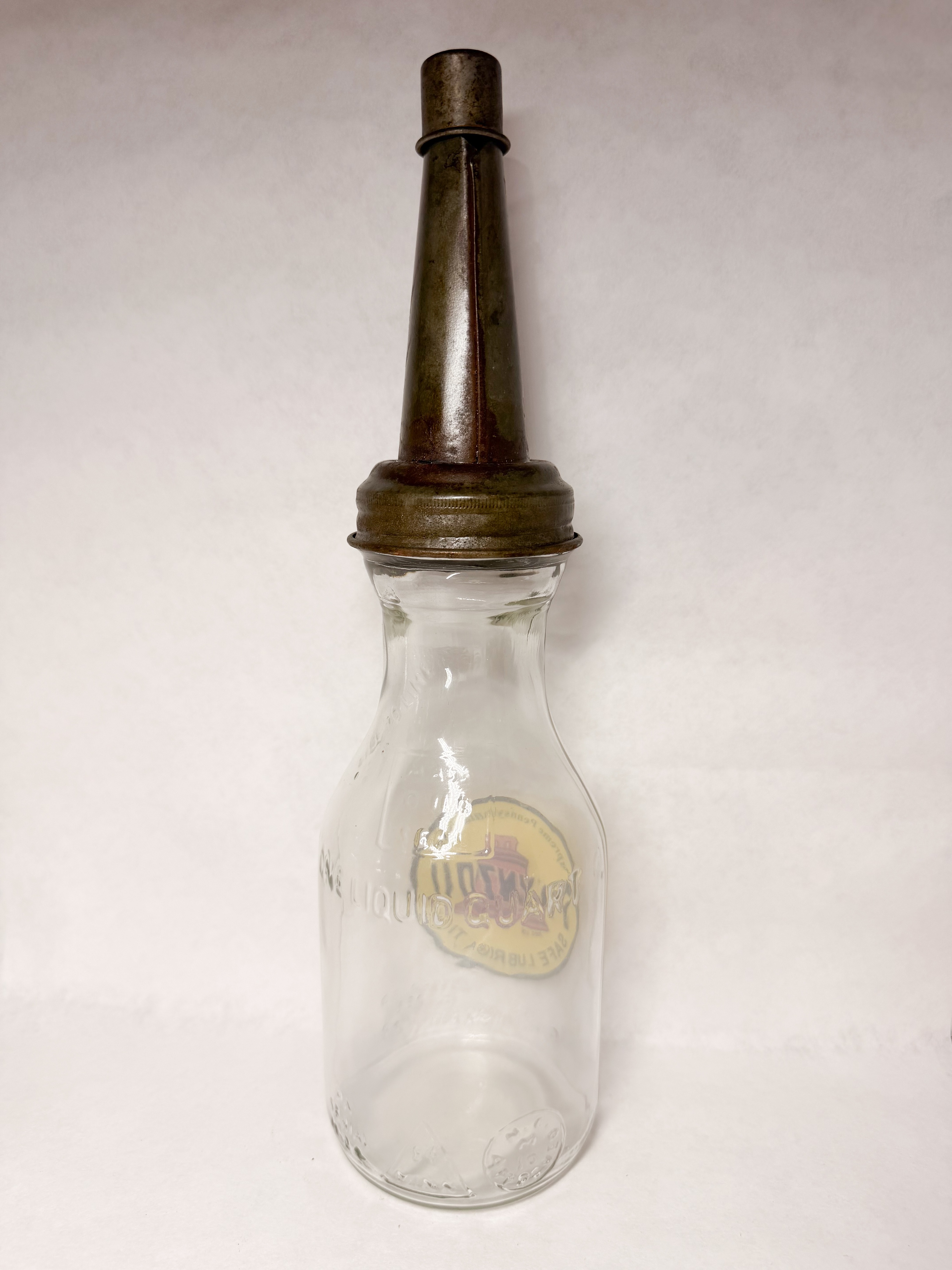 HUFFMAN PENNZOIL GLASS ONE QUART OIL BOTTLE