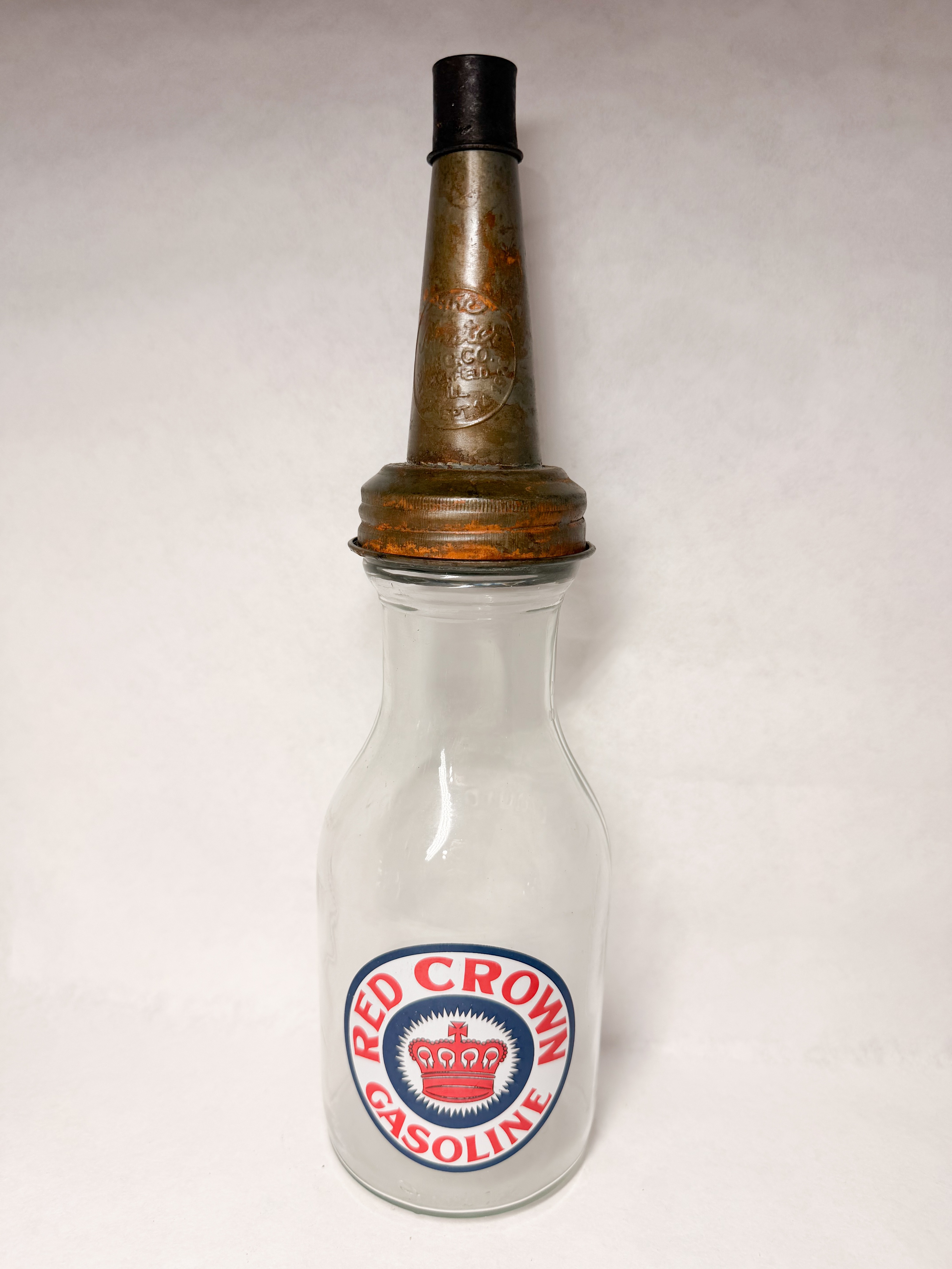 BROCKWAY GLASS OIL BOTTLE WITH HUFFER SPOUT