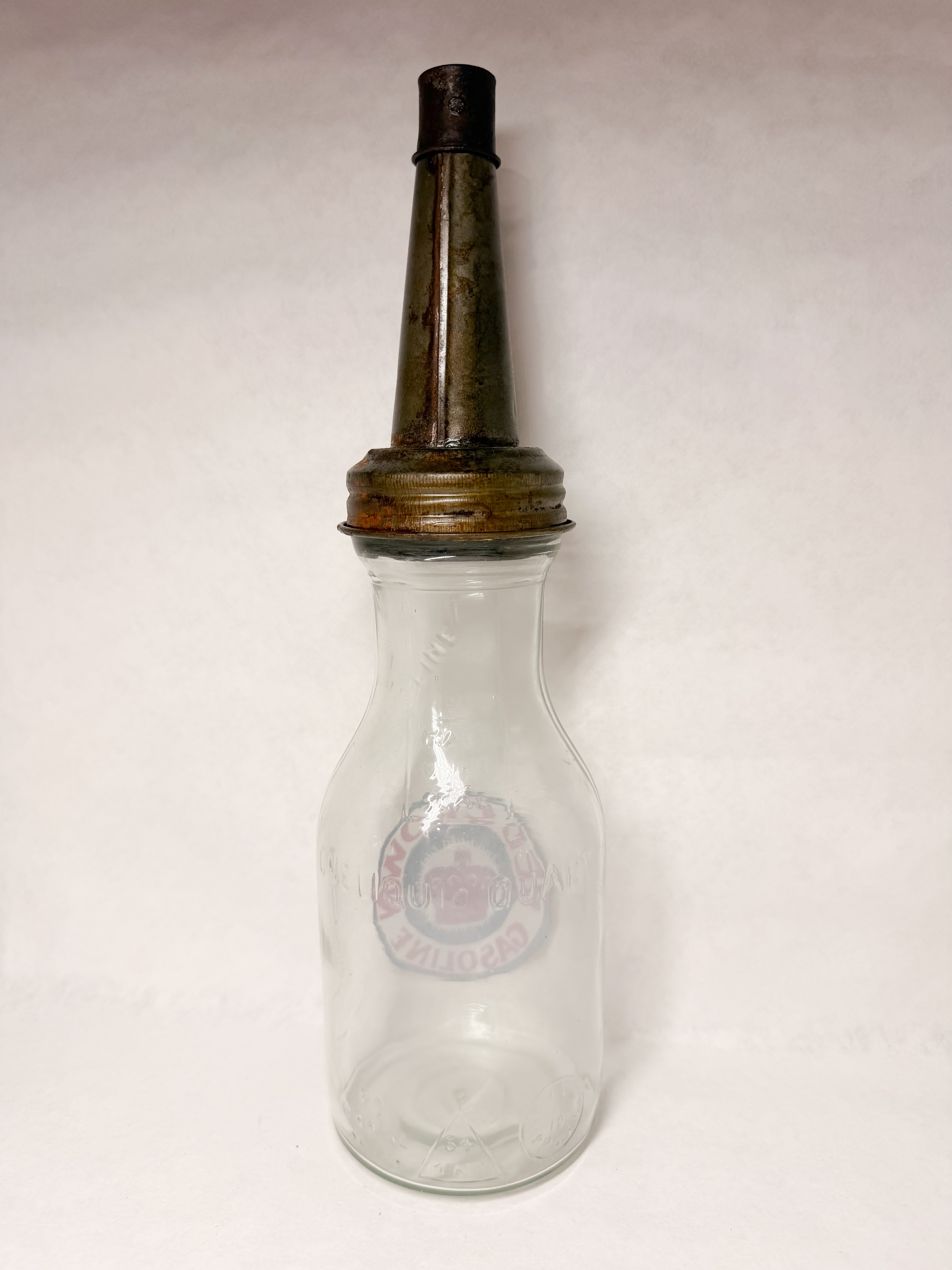 BROCKWAY GLASS OIL BOTTLE WITH HUFFER SPOUT