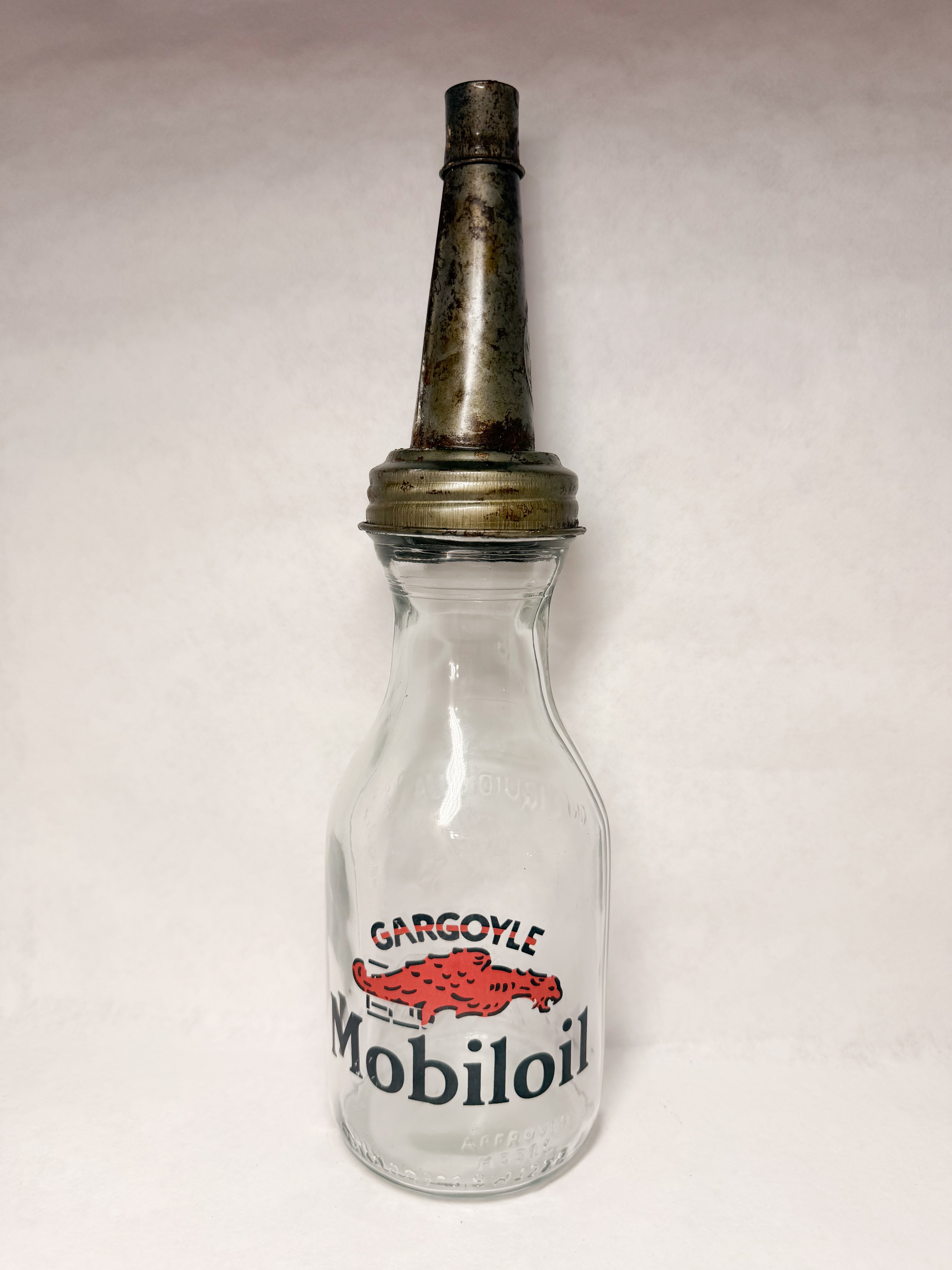 MOBILOIL GARGOYLE GLASS OIL BOTTLE
