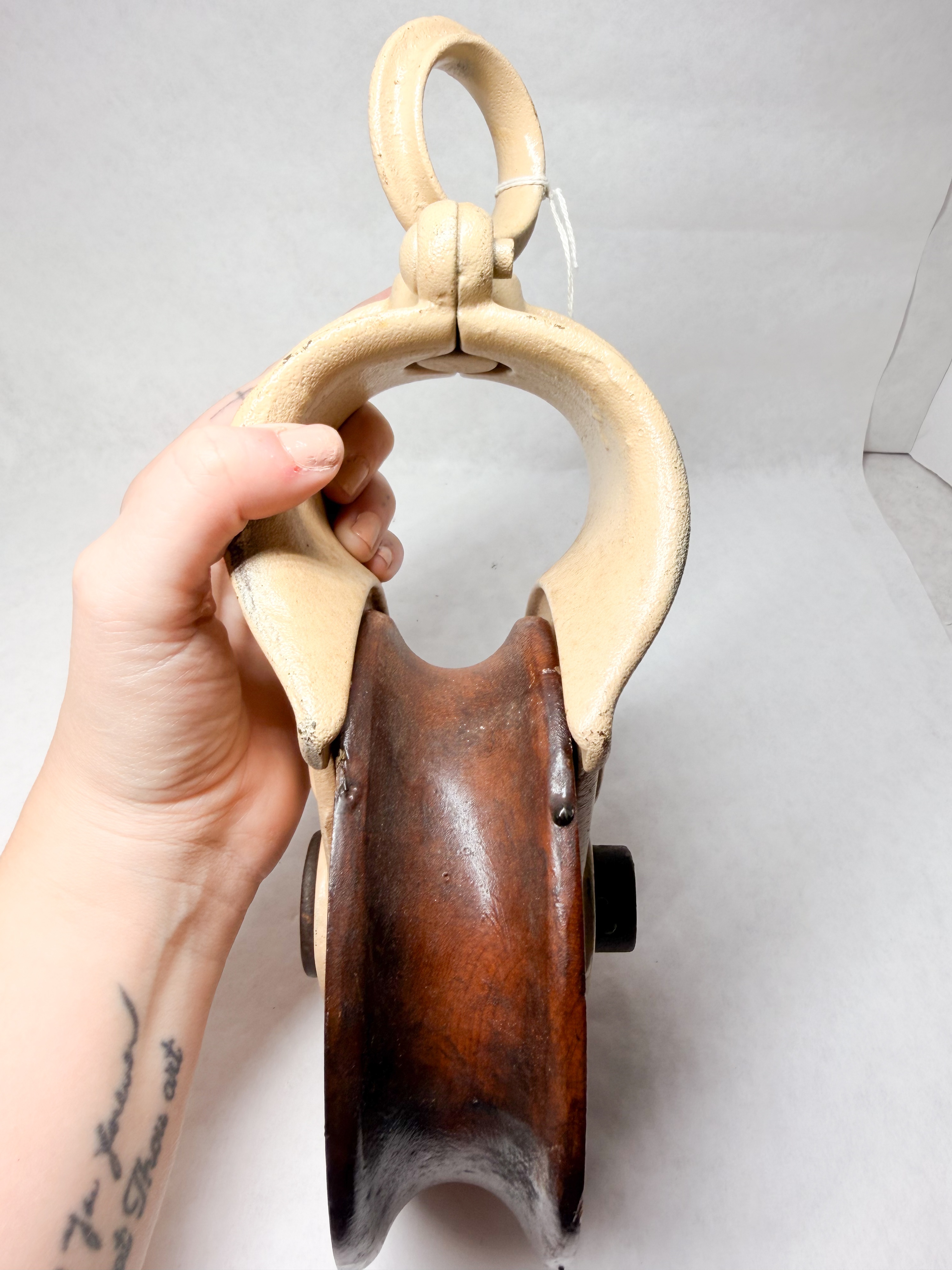 CAST IRON AND WOOD BARN PULLEY