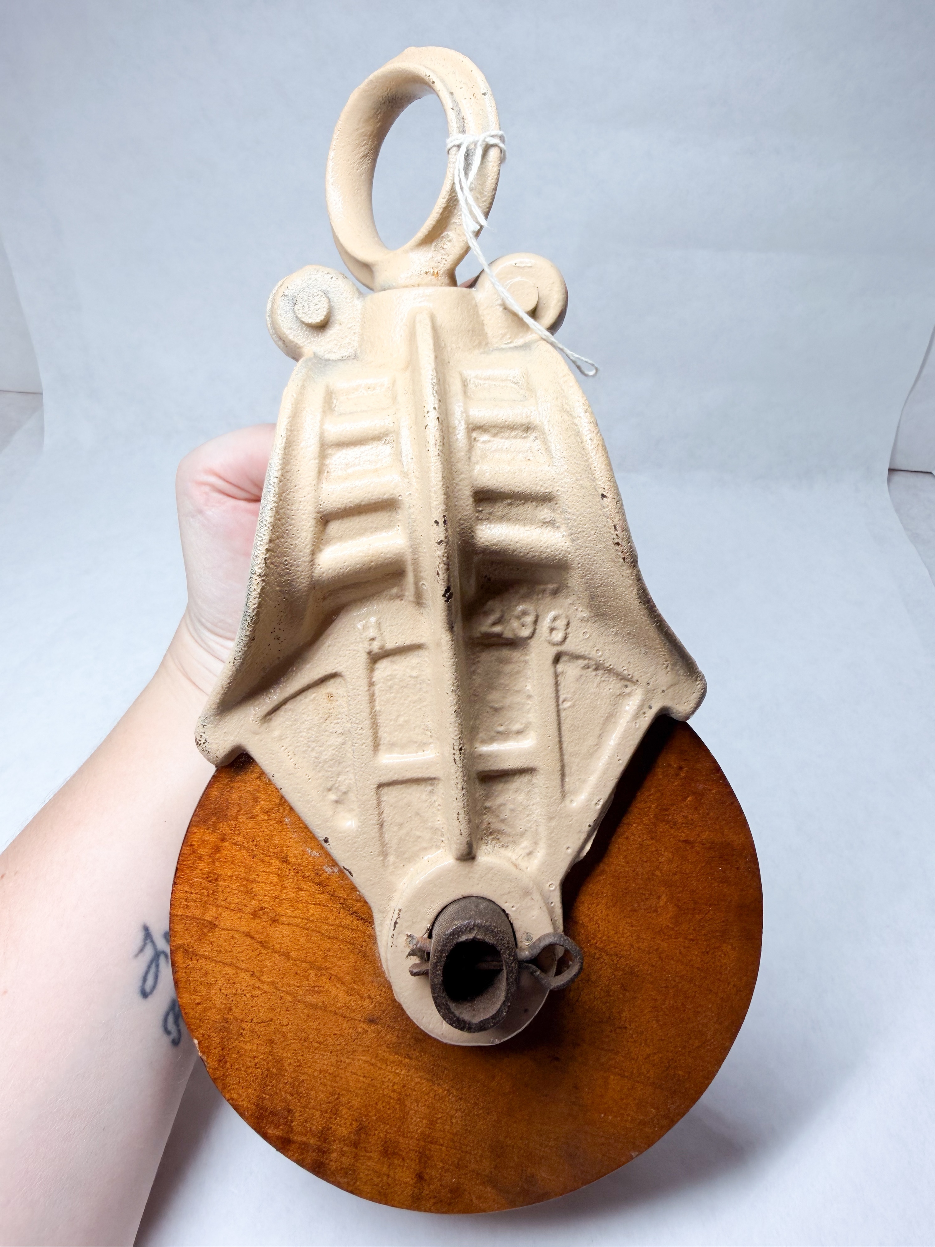 CAST IRON AND WOOD BARN PULLEY