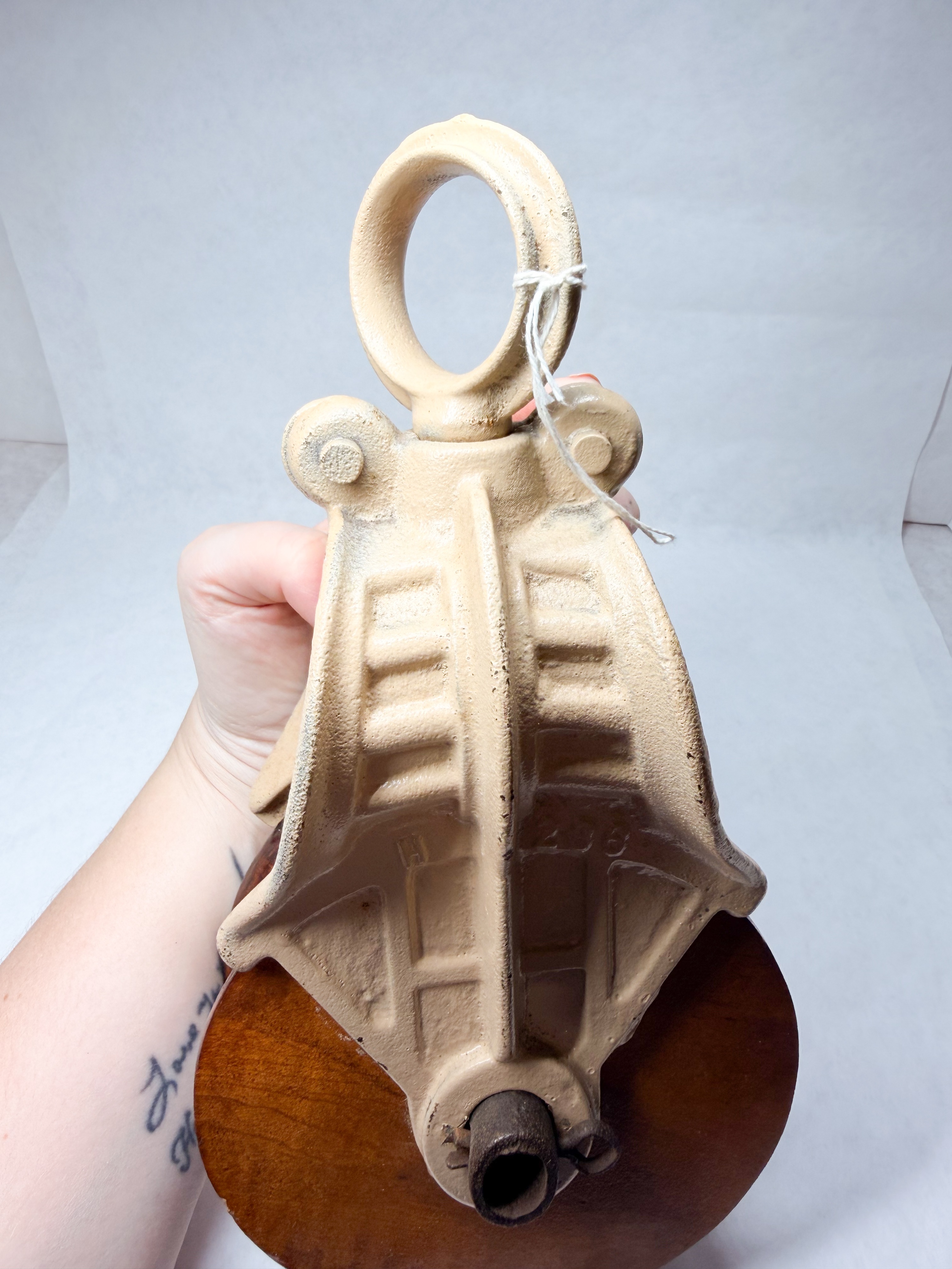 CAST IRON AND WOOD BARN PULLEY