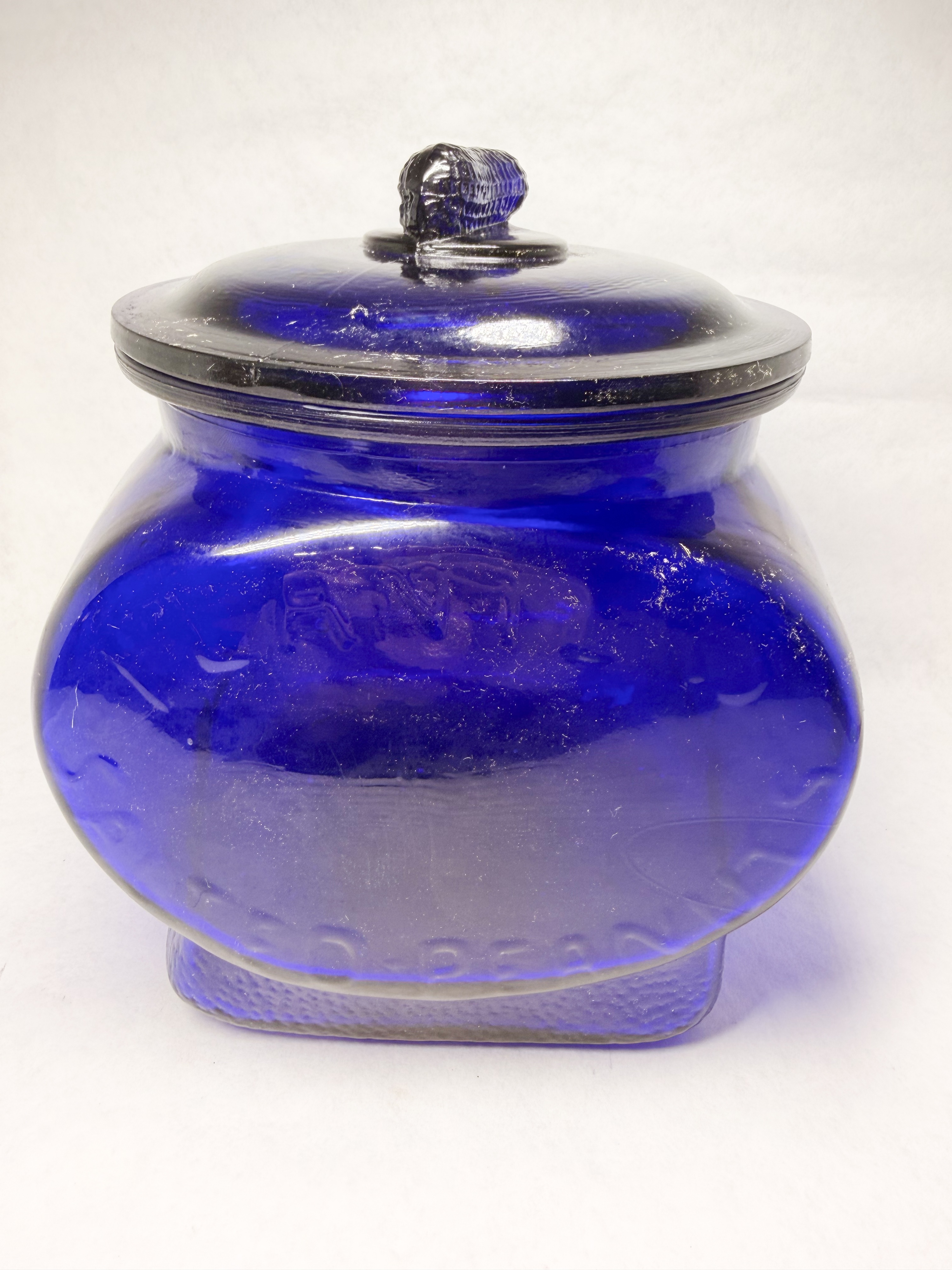 PLANTERS PEANUTS COBALT BLUE GLASS JAR