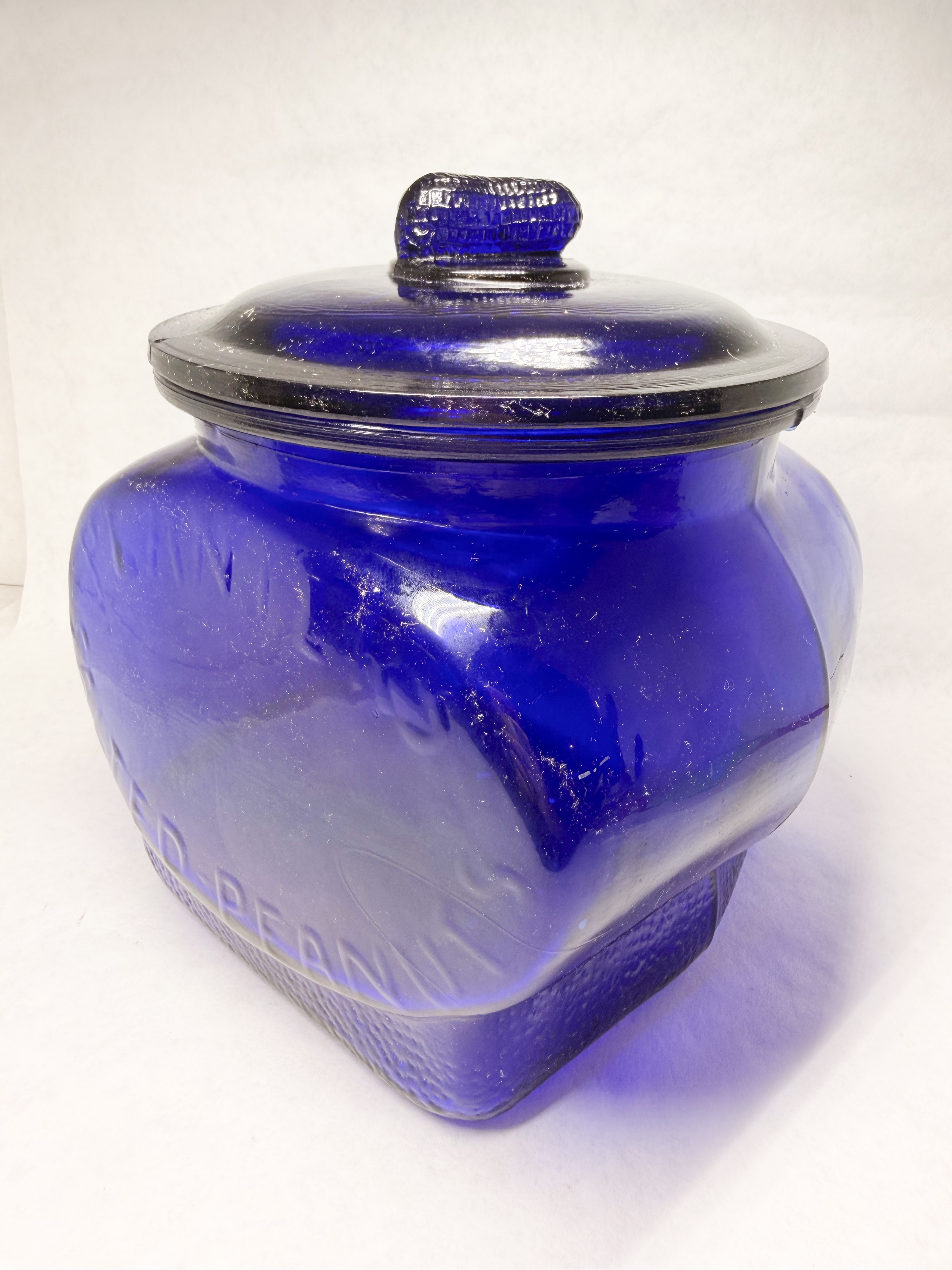 PLANTERS PEANUTS COBALT BLUE GLASS JAR