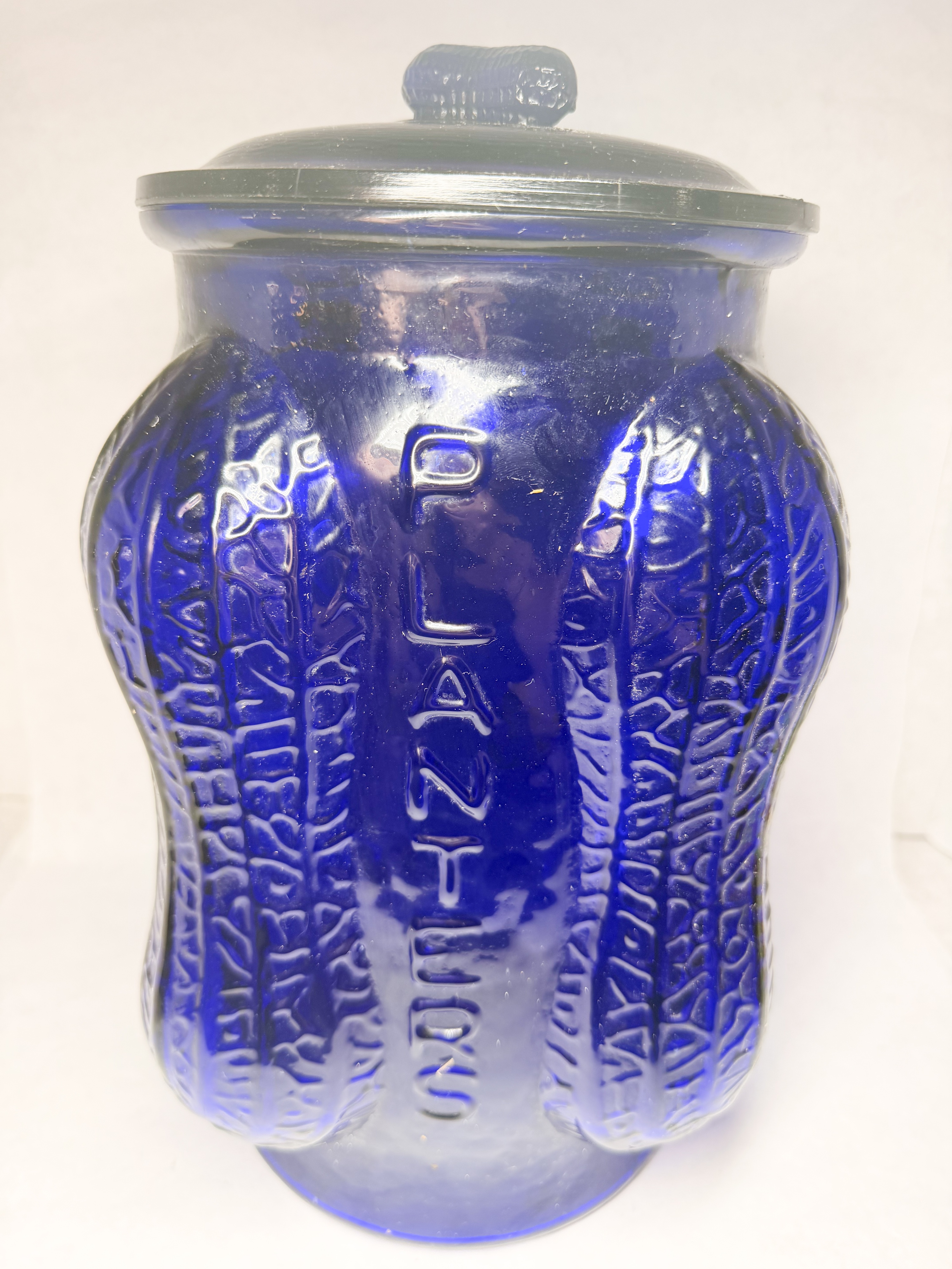 PLANTERS COBALT BLUE GLASS JAR