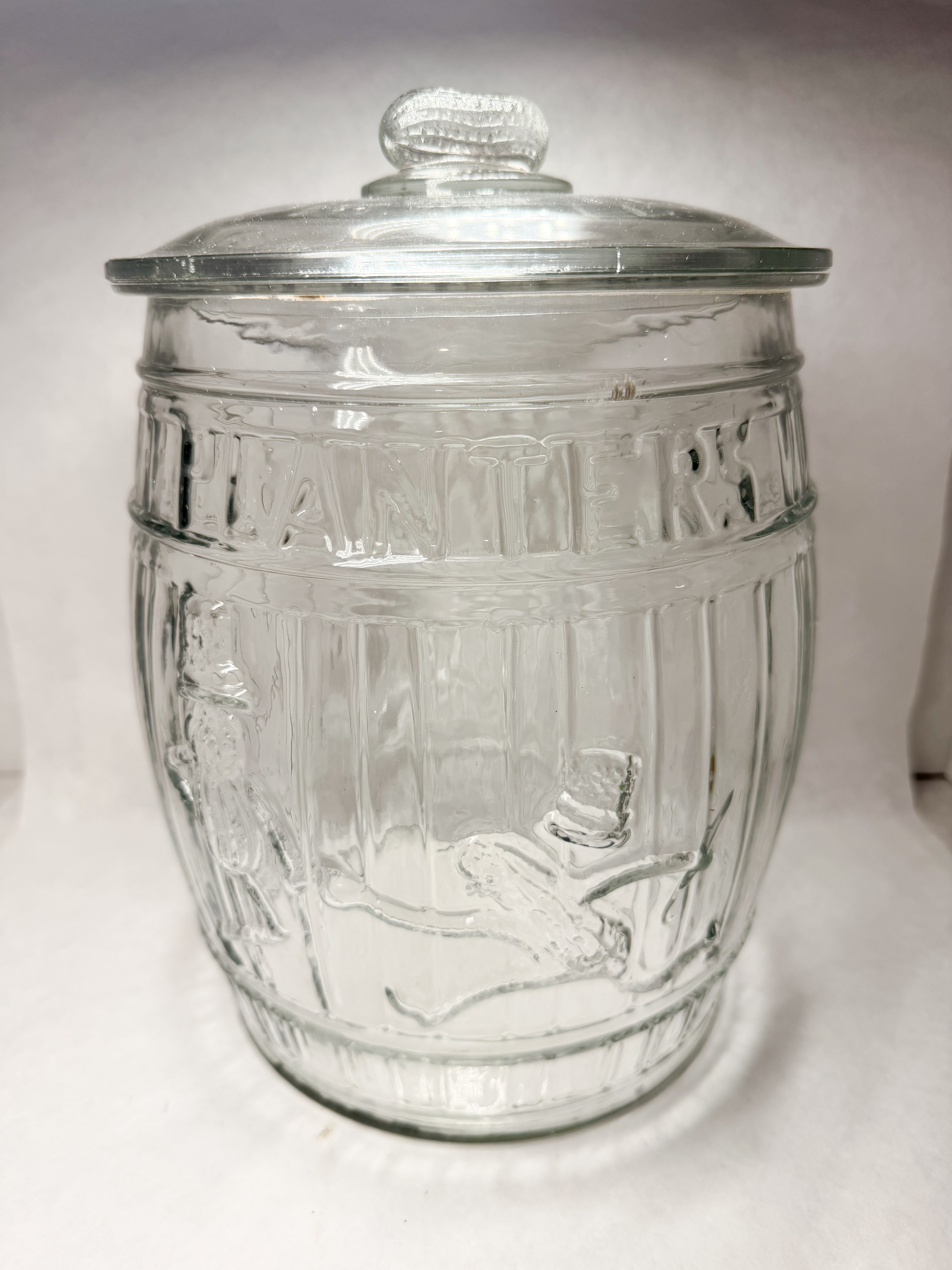 PLANTERS GLASS BARREL JAR, MID-20TH CENTURY