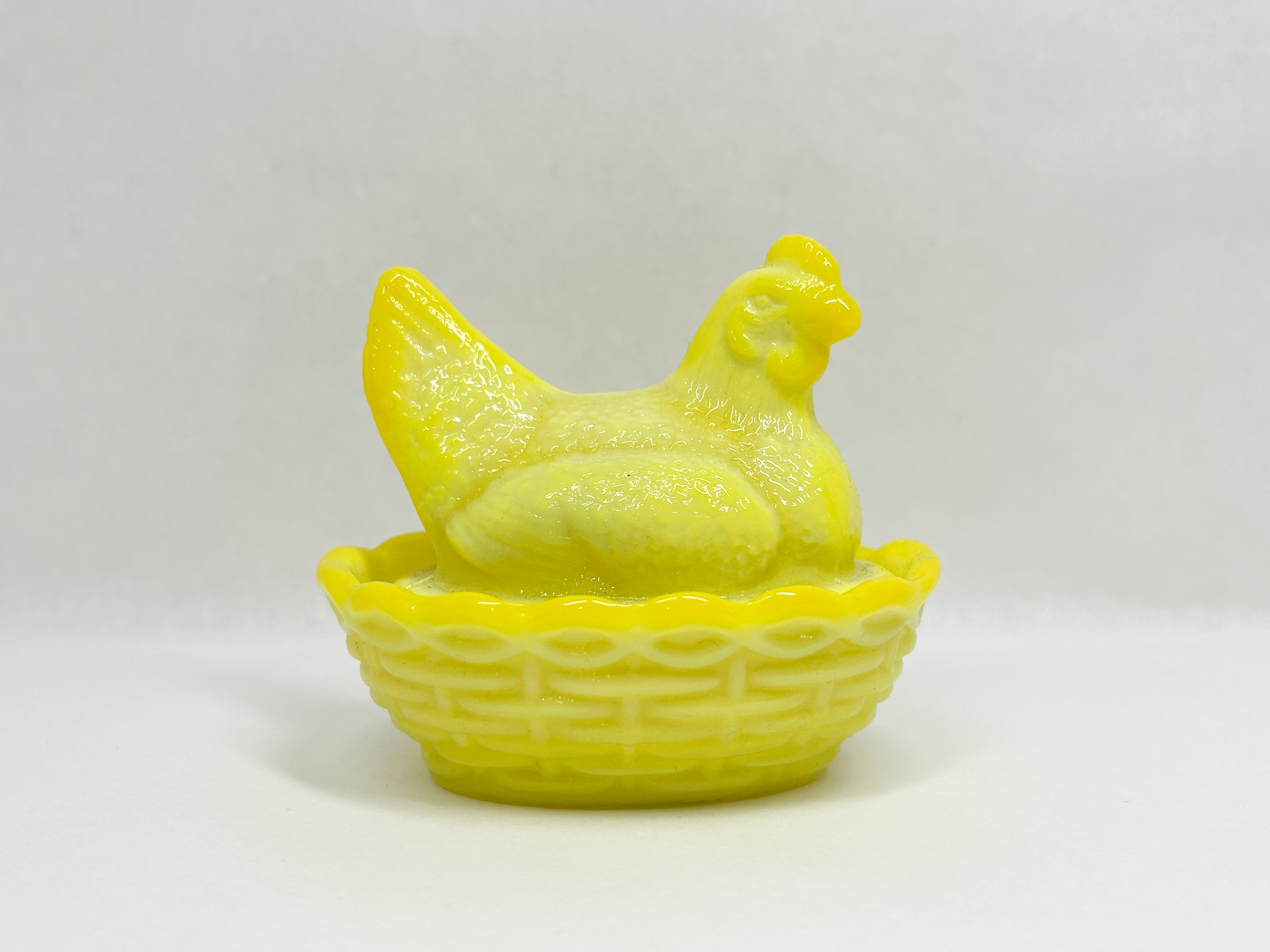 MOSSER YELLOW MILK GLASS HEN ON NEST