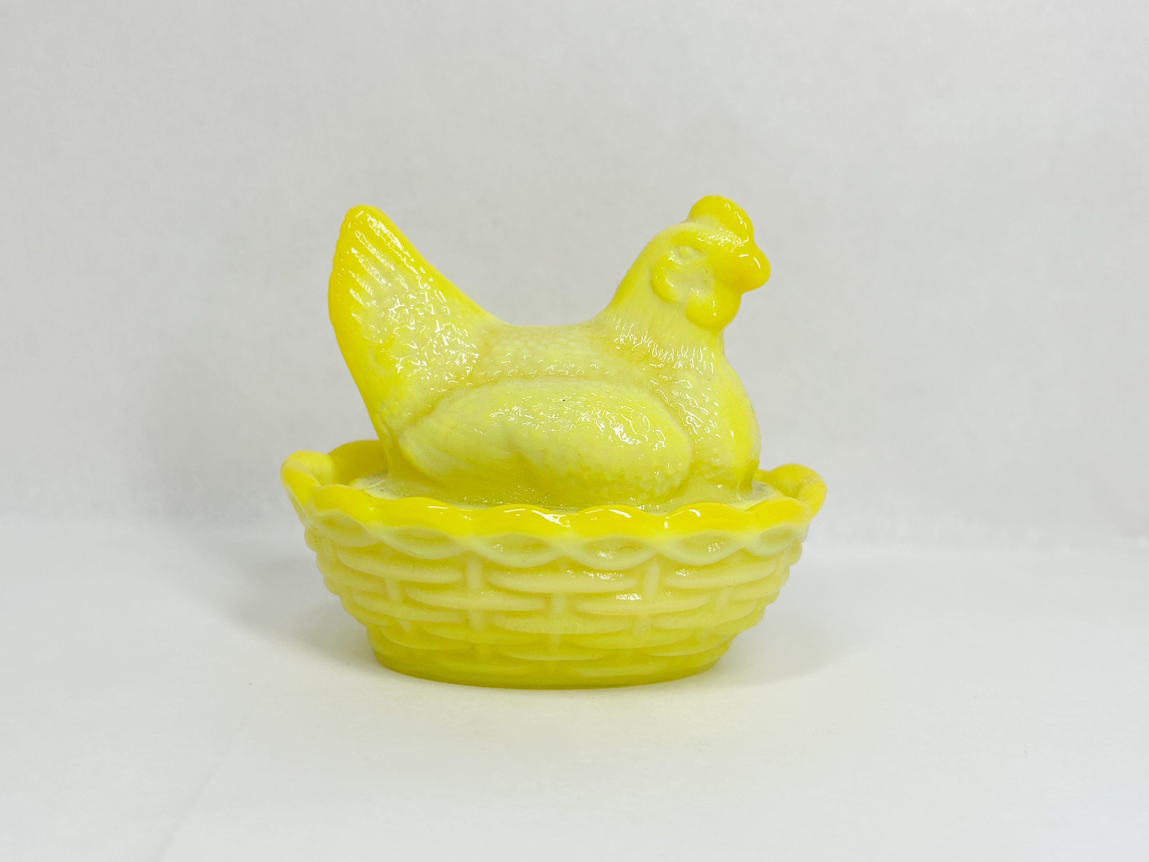 MOSSER YELLOW MILK GLASS HEN ON NEST