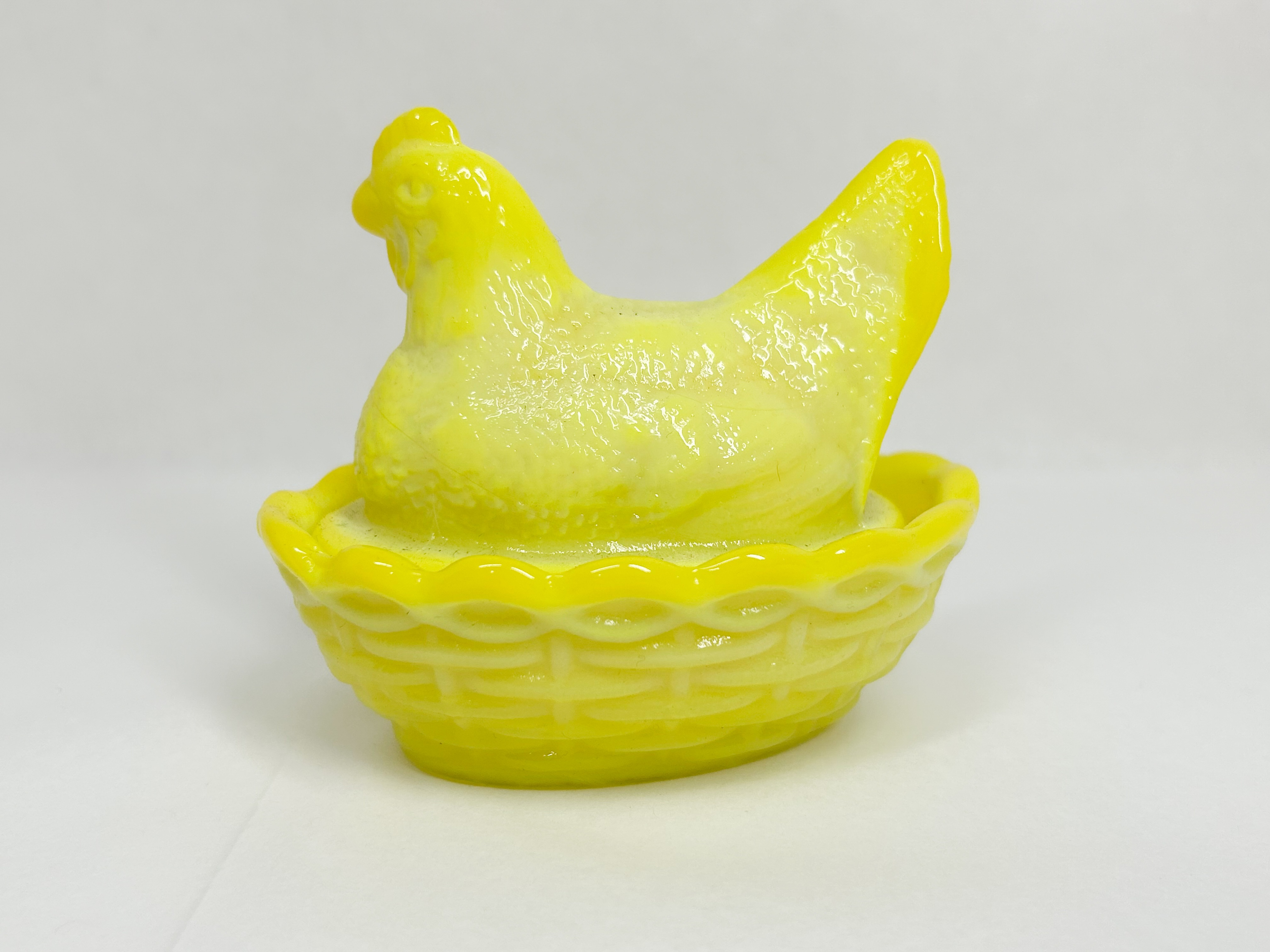 MOSSER YELLOW MILK GLASS HEN ON NEST