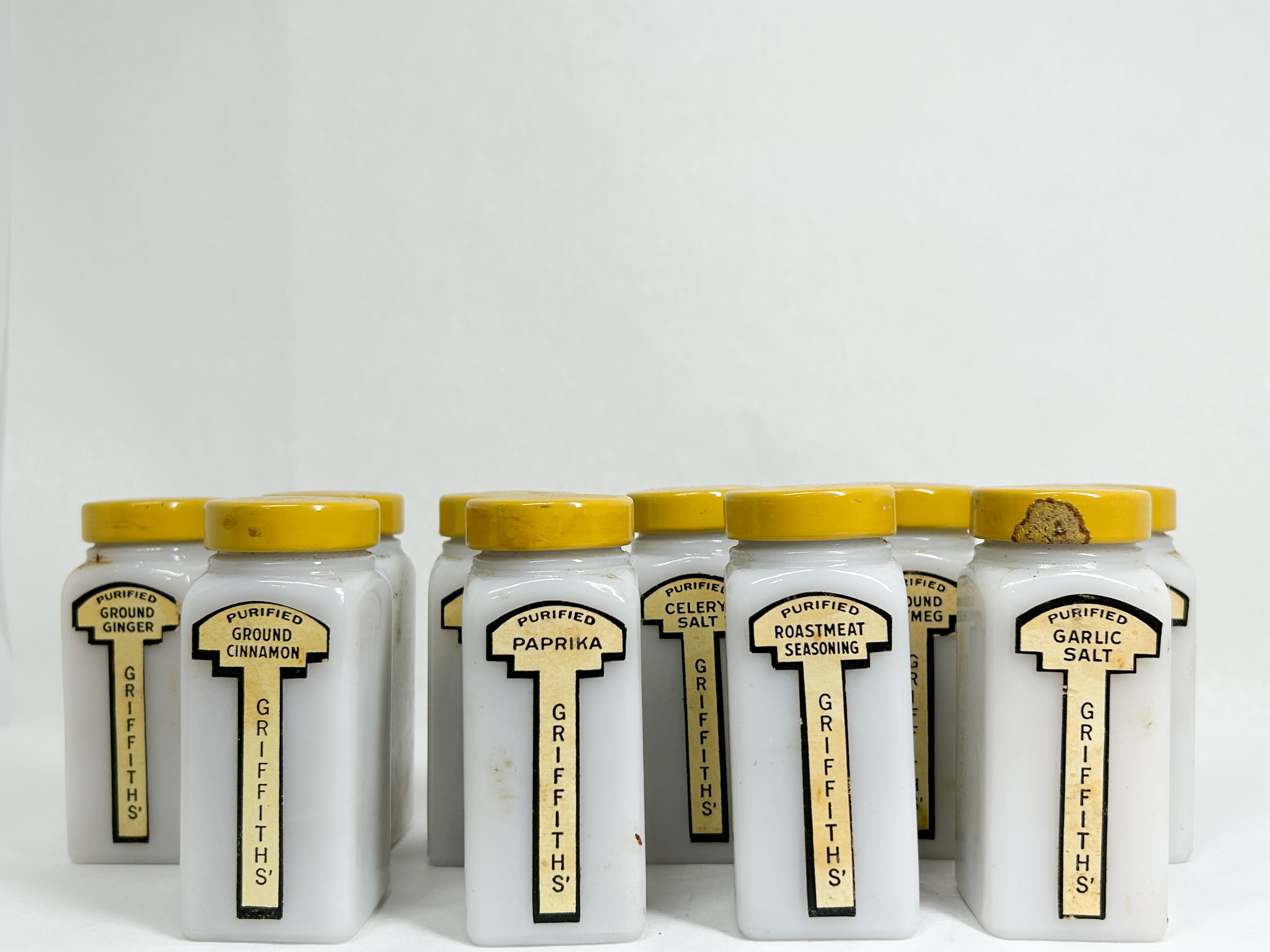 GRIFFITH'S MILK GLASS SPICE JAR COLLECTION