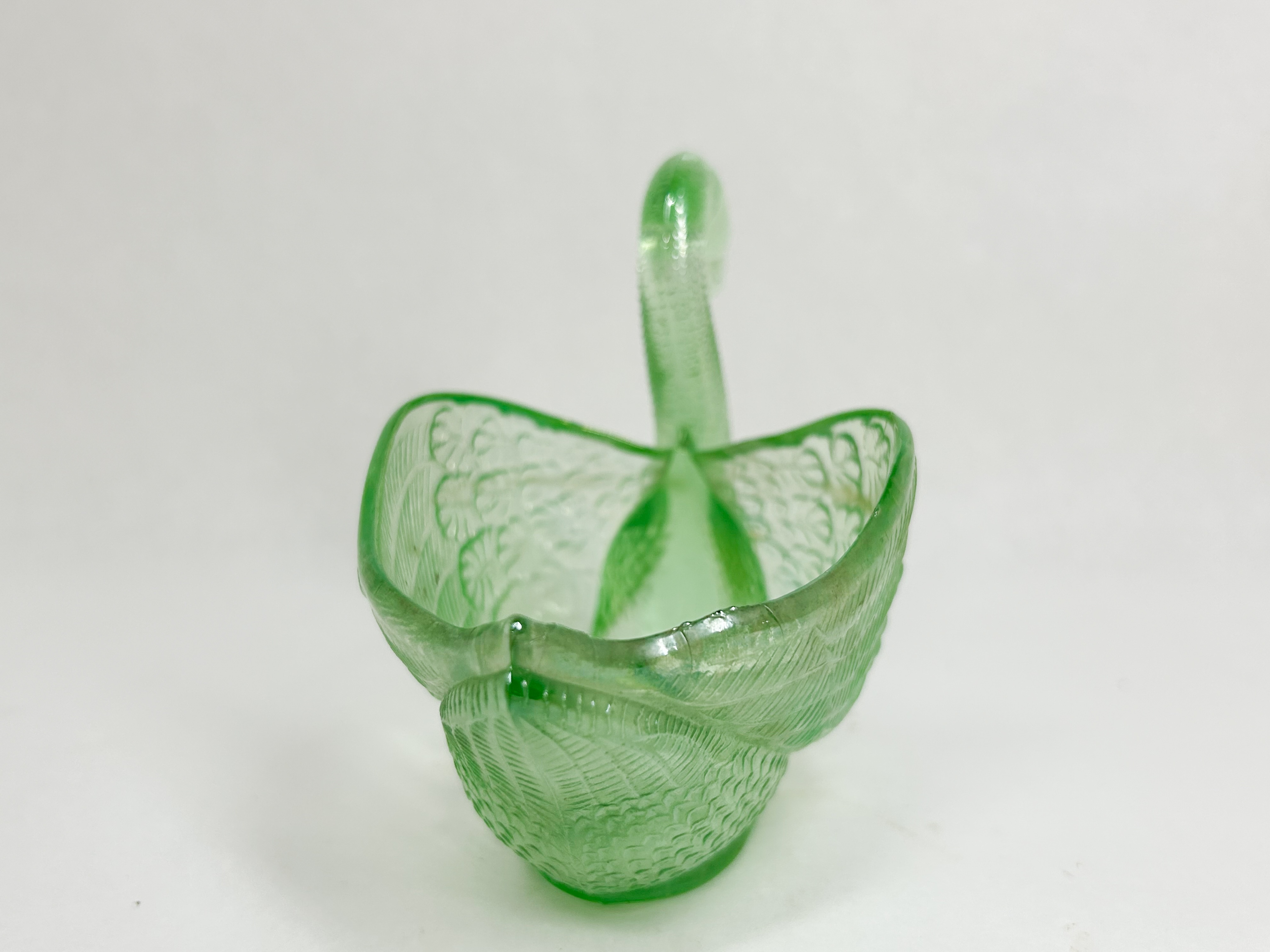 GREEN PRESSED GLASS SWAN DISH