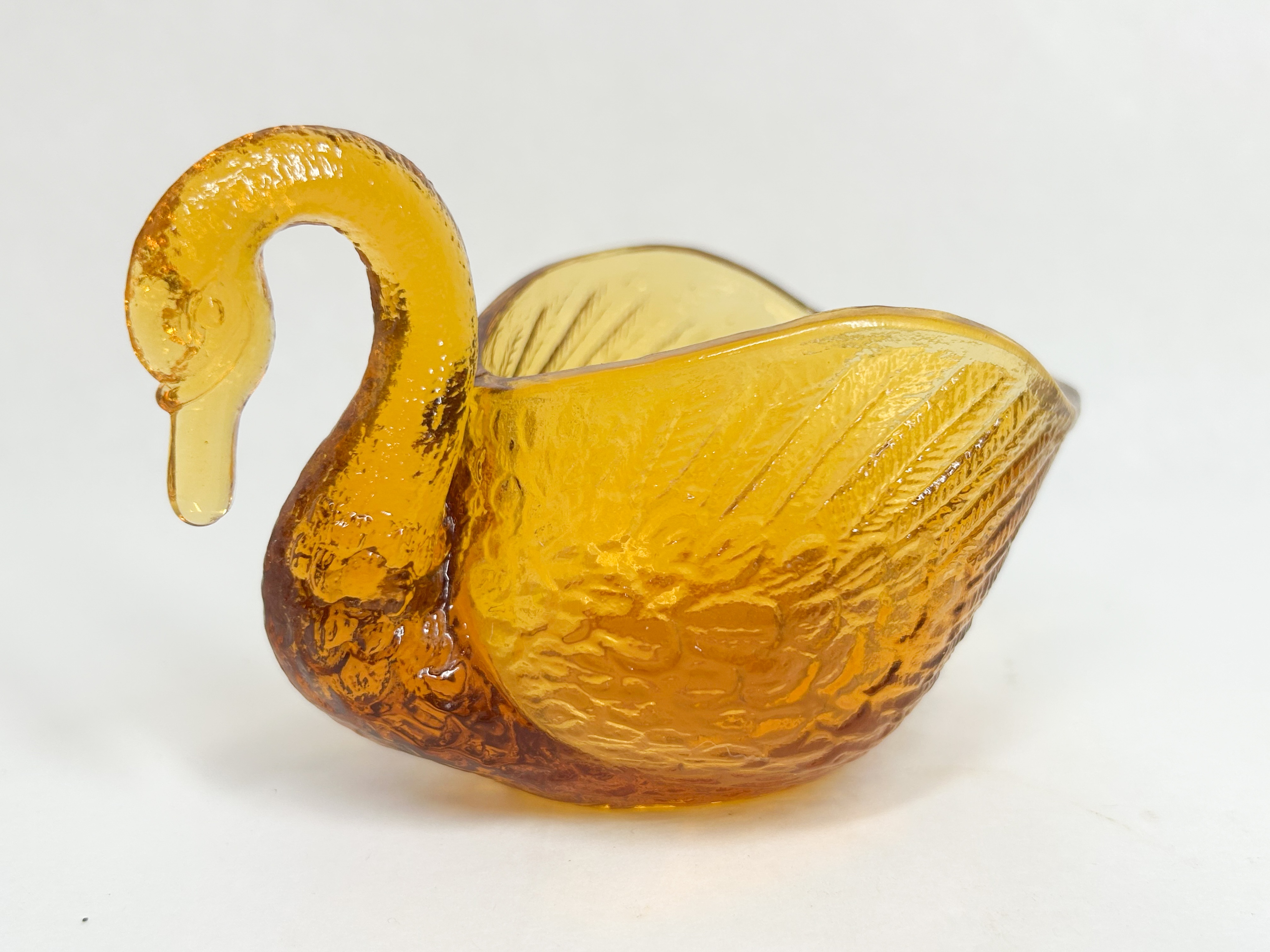 AMBER PRESSED GLASS SWAN DISH