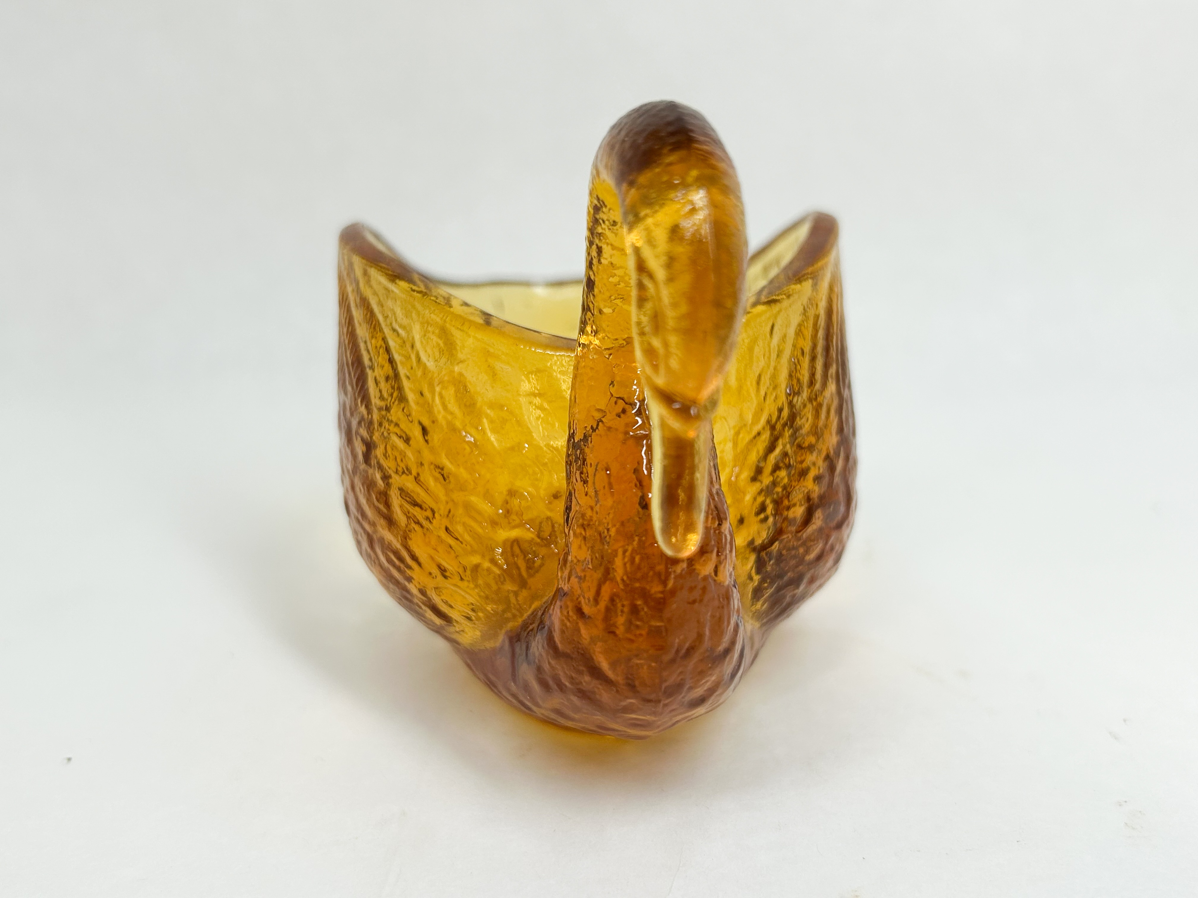 AMBER PRESSED GLASS SWAN DISH