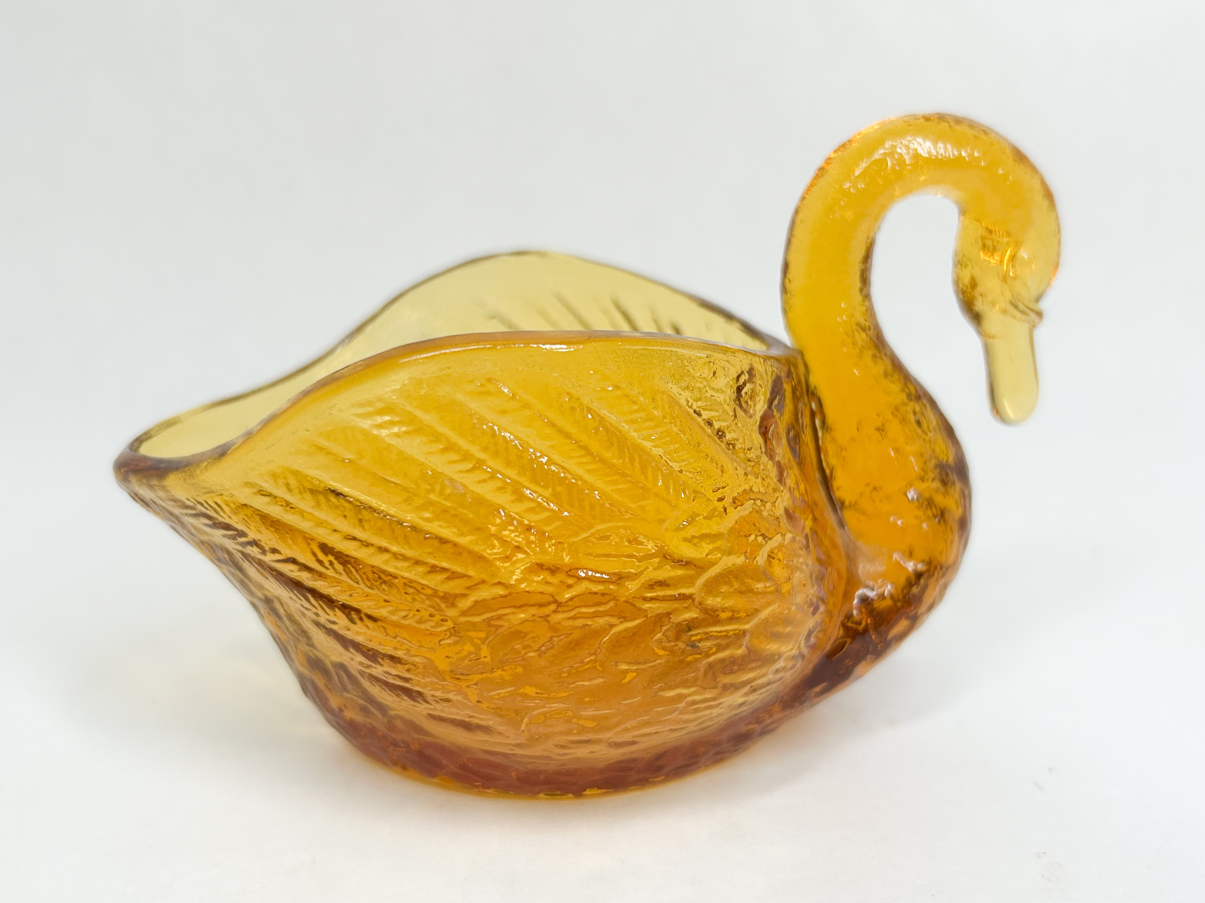 AMBER PRESSED GLASS SWAN DISH