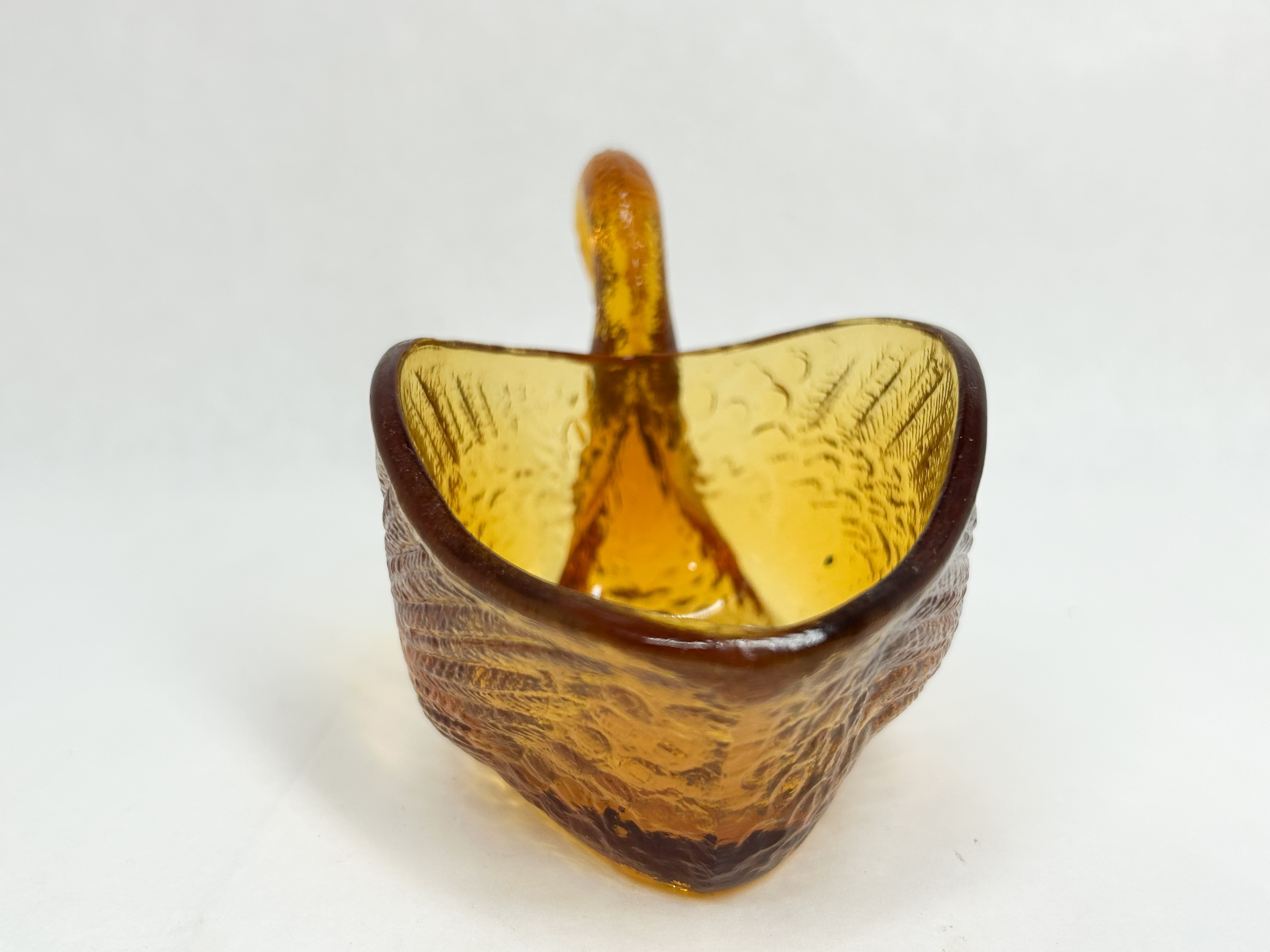 AMBER PRESSED GLASS SWAN DISH