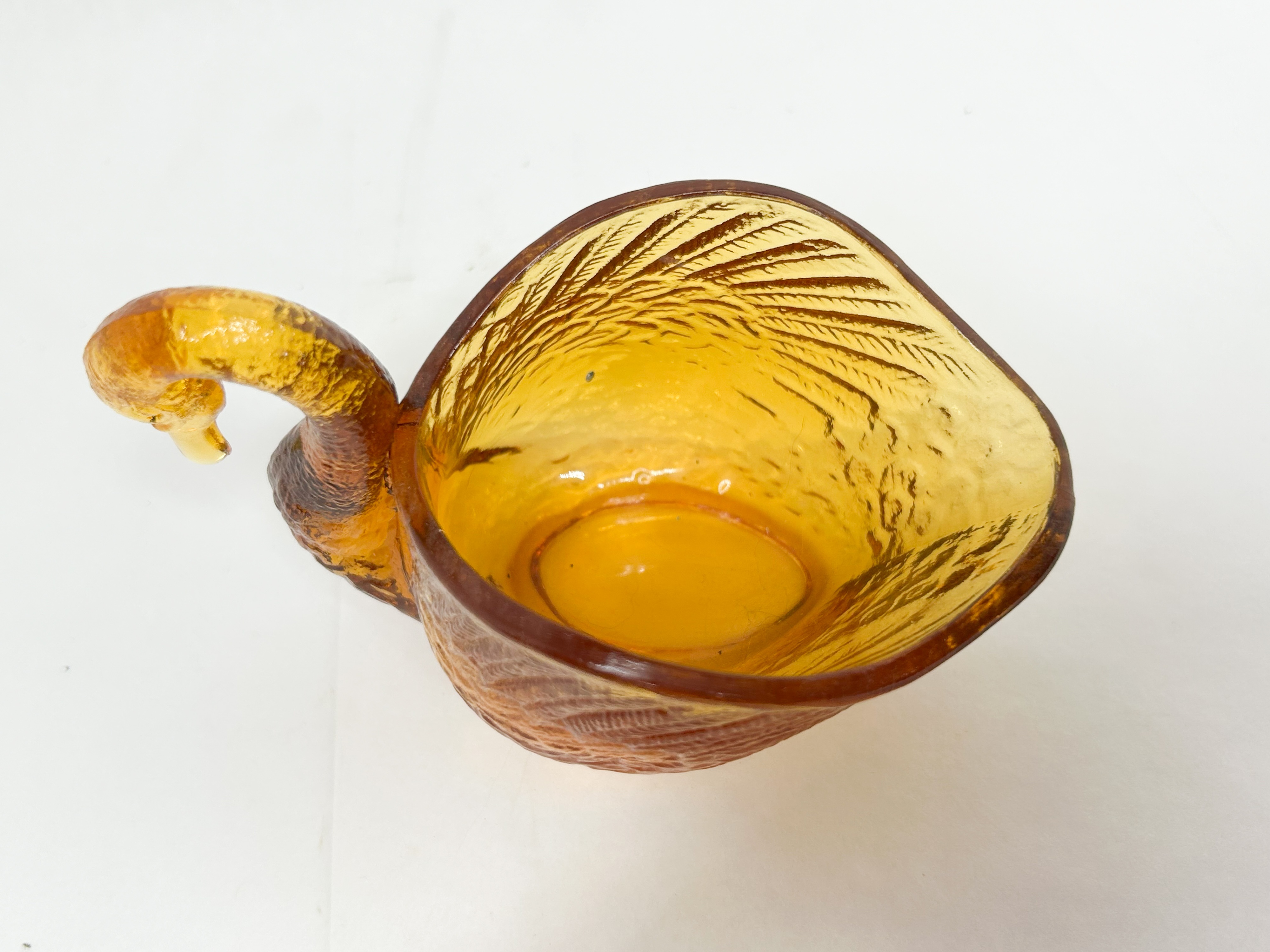 AMBER PRESSED GLASS SWAN DISH