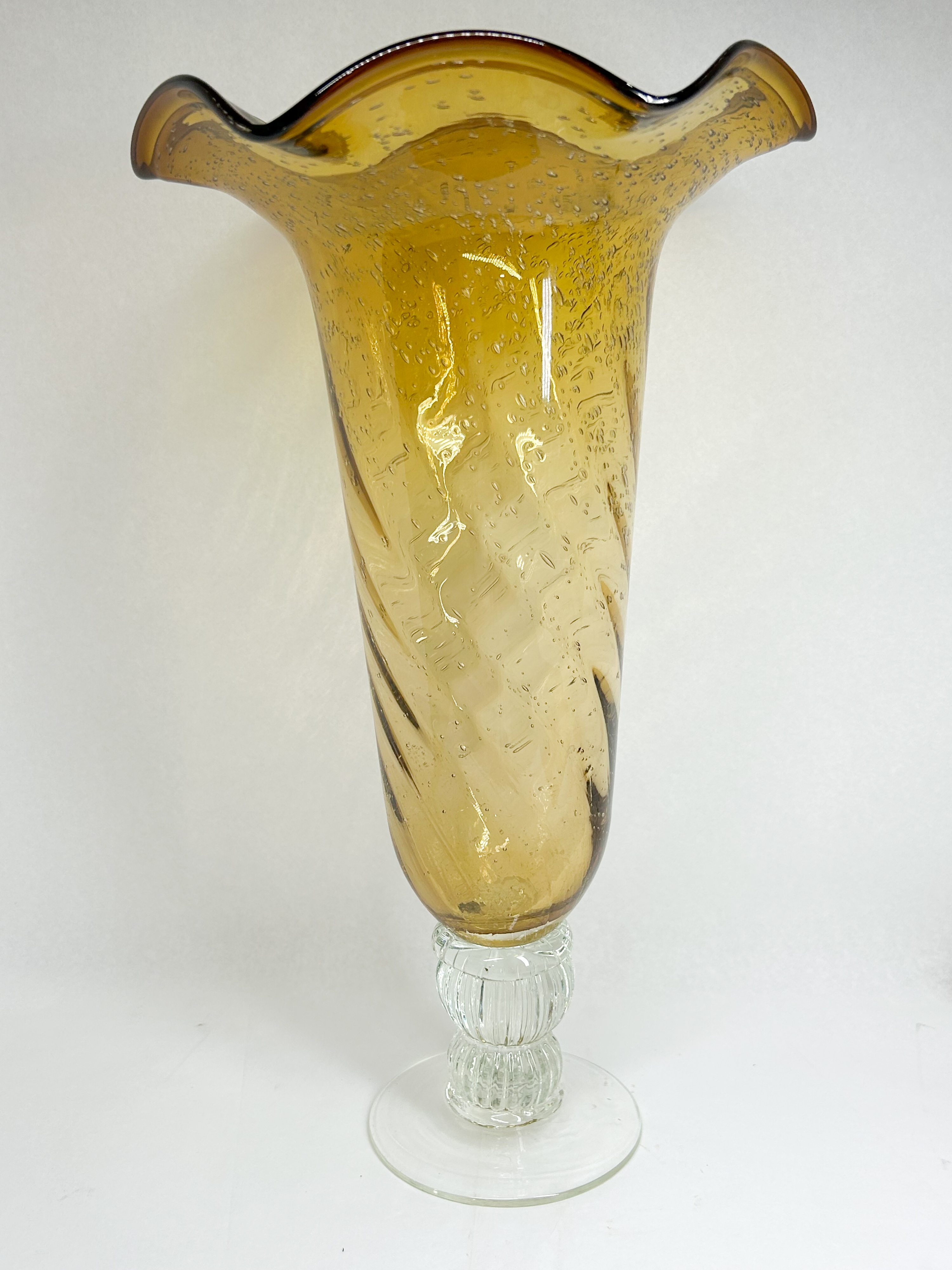 AMBER PULEGOSO GLASS RUFFLED VASE