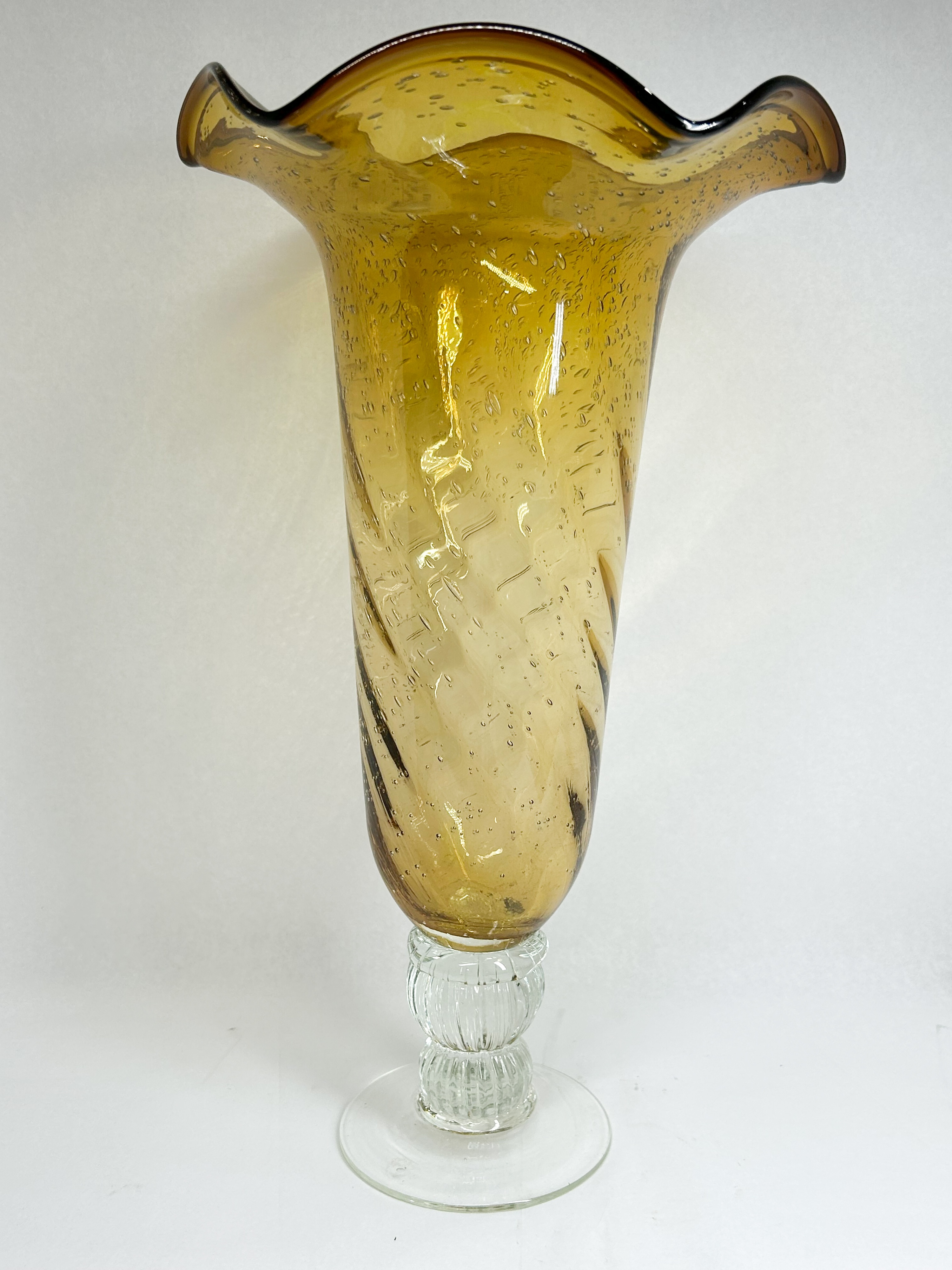 AMBER PULEGOSO GLASS RUFFLED VASE
