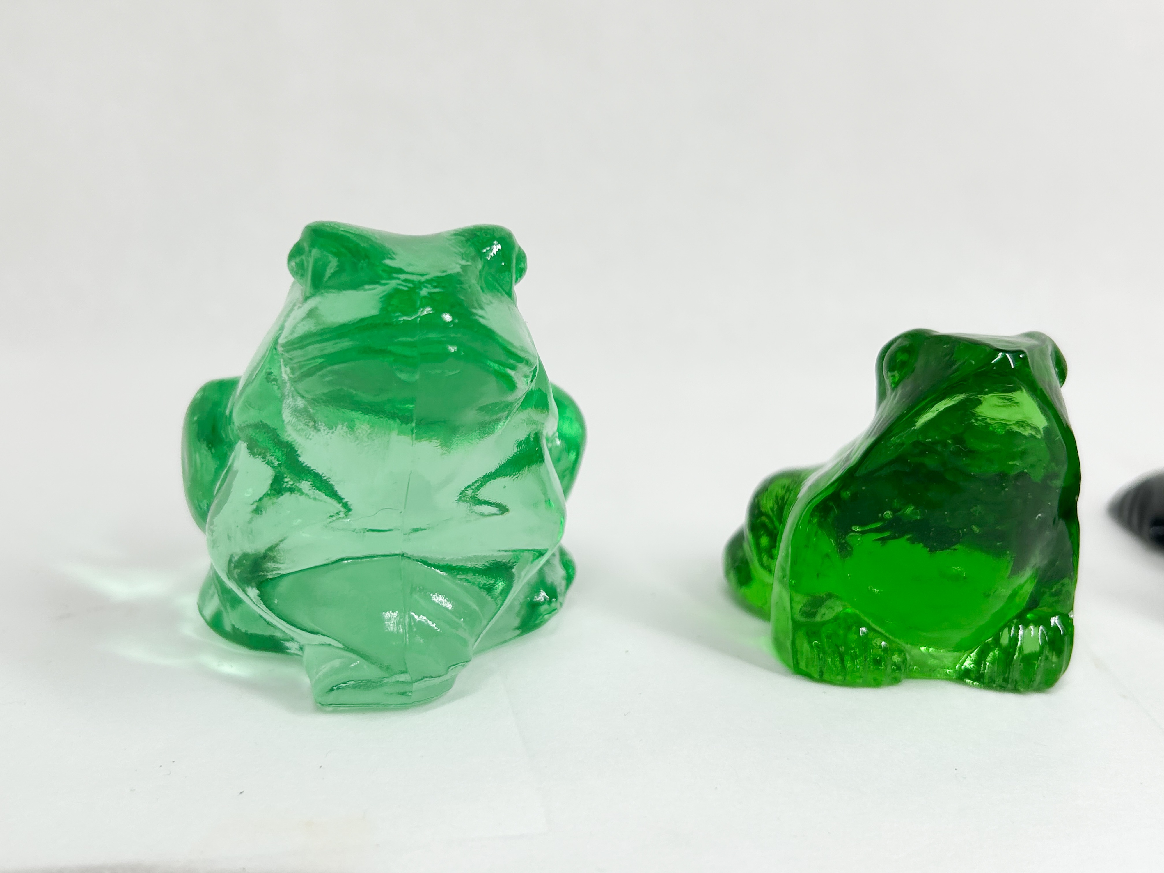 THREE GLASS AND STONE FROG FIGURINES