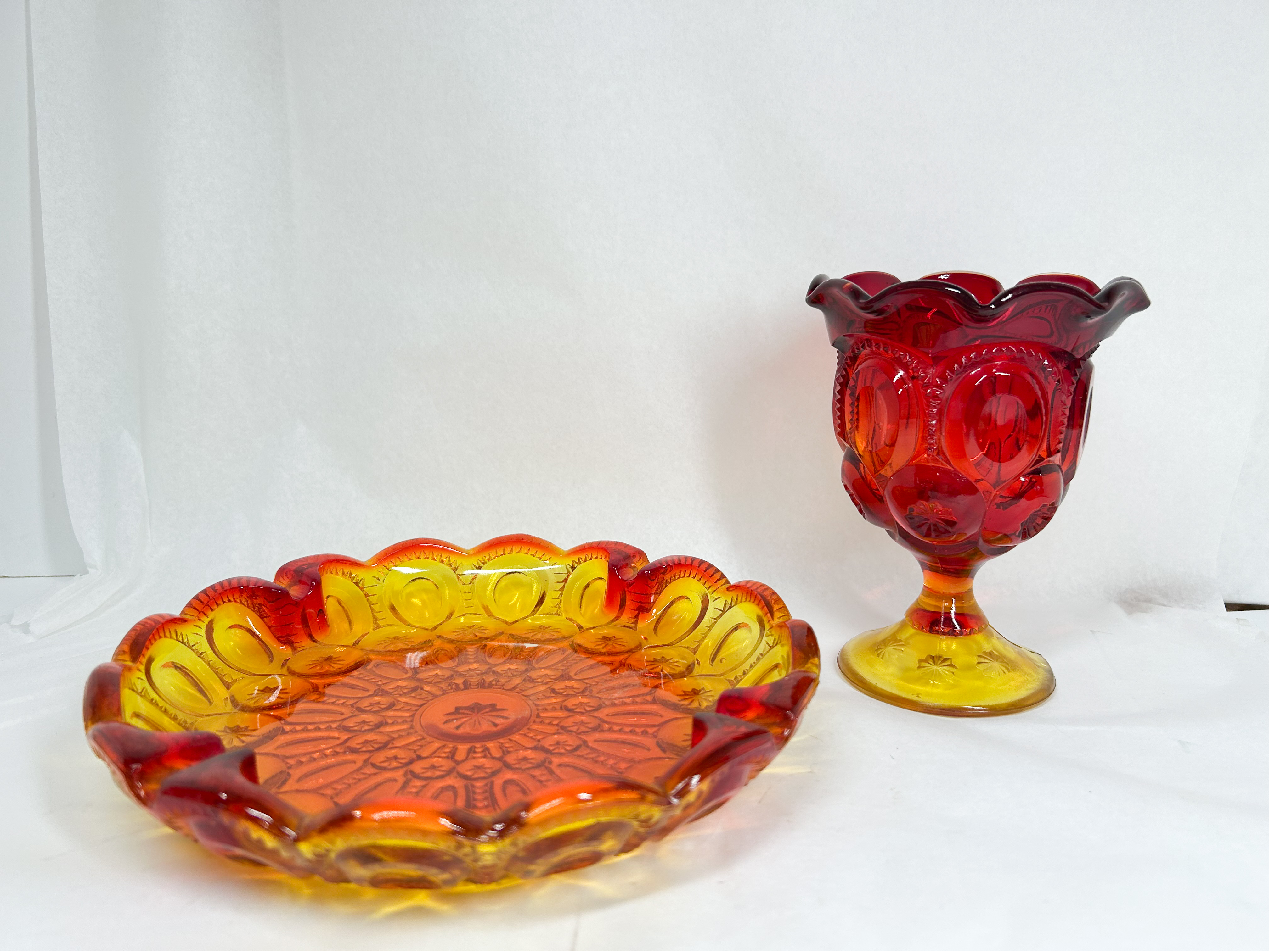 TWO PIECES OF MOON AND STAR AMBERINA GLASS