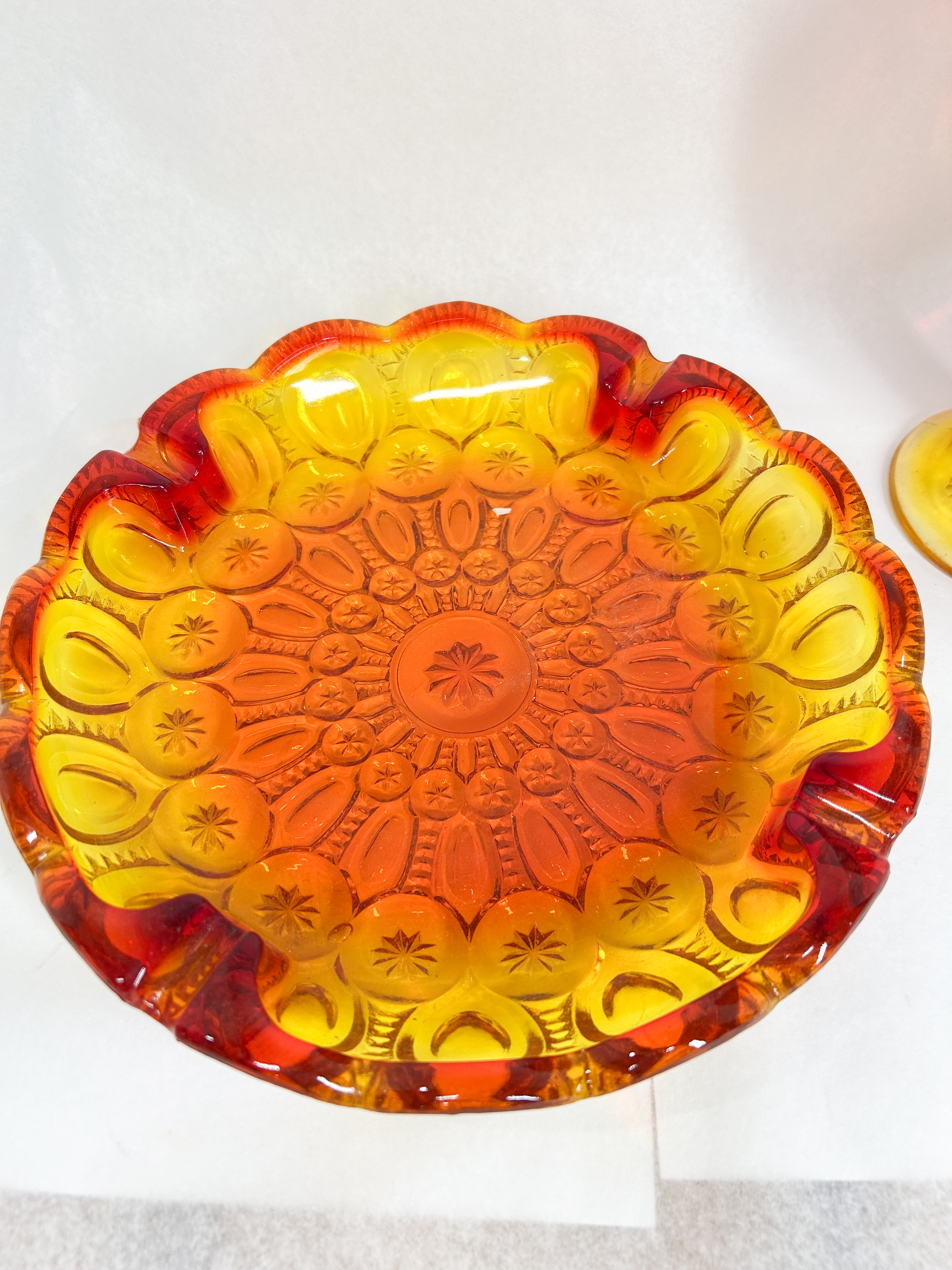 TWO PIECES OF MOON AND STAR AMBERINA GLASS